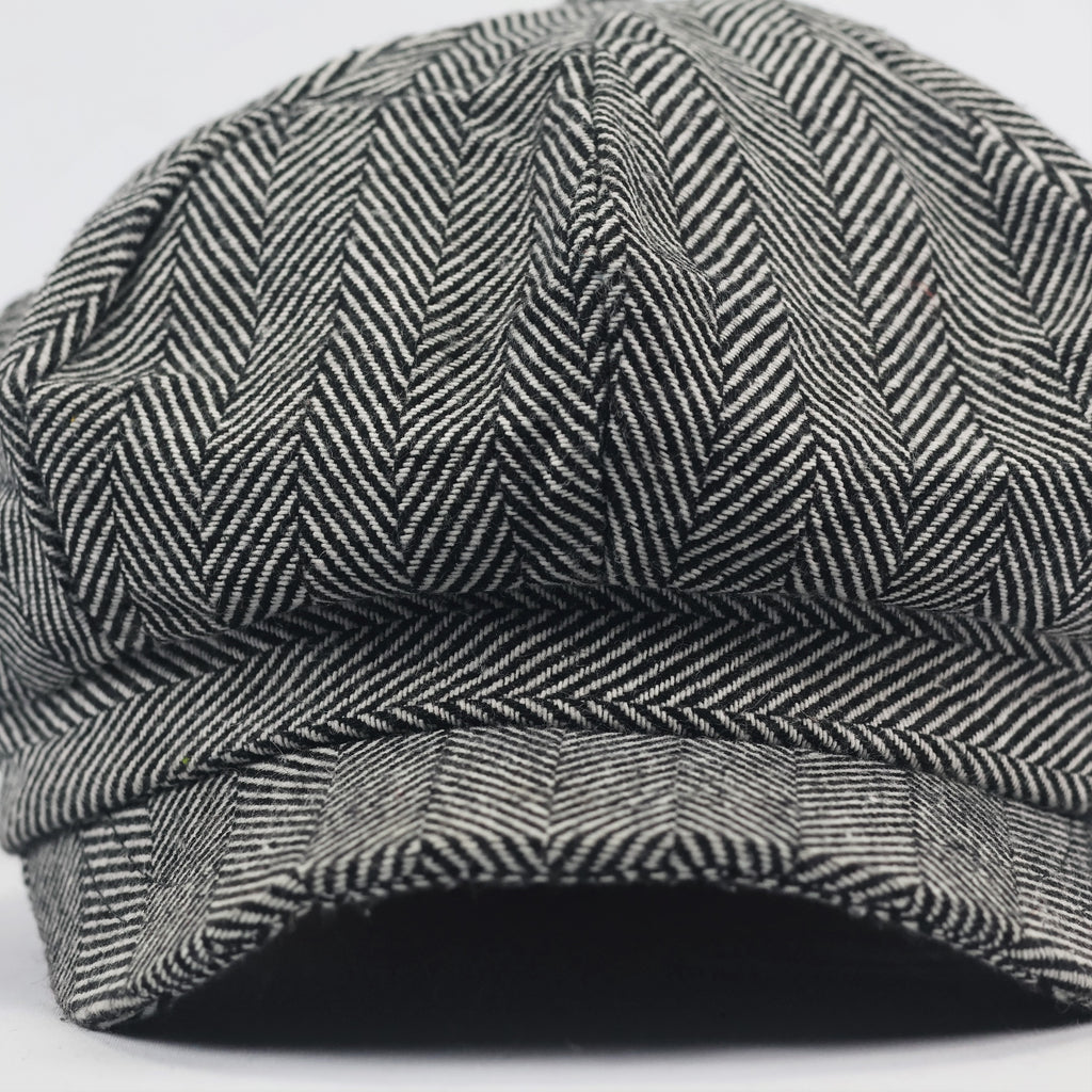 Vintage Herringbone Newsboy Thhrifted Cap - Classic Grey Tweed Flat Hat