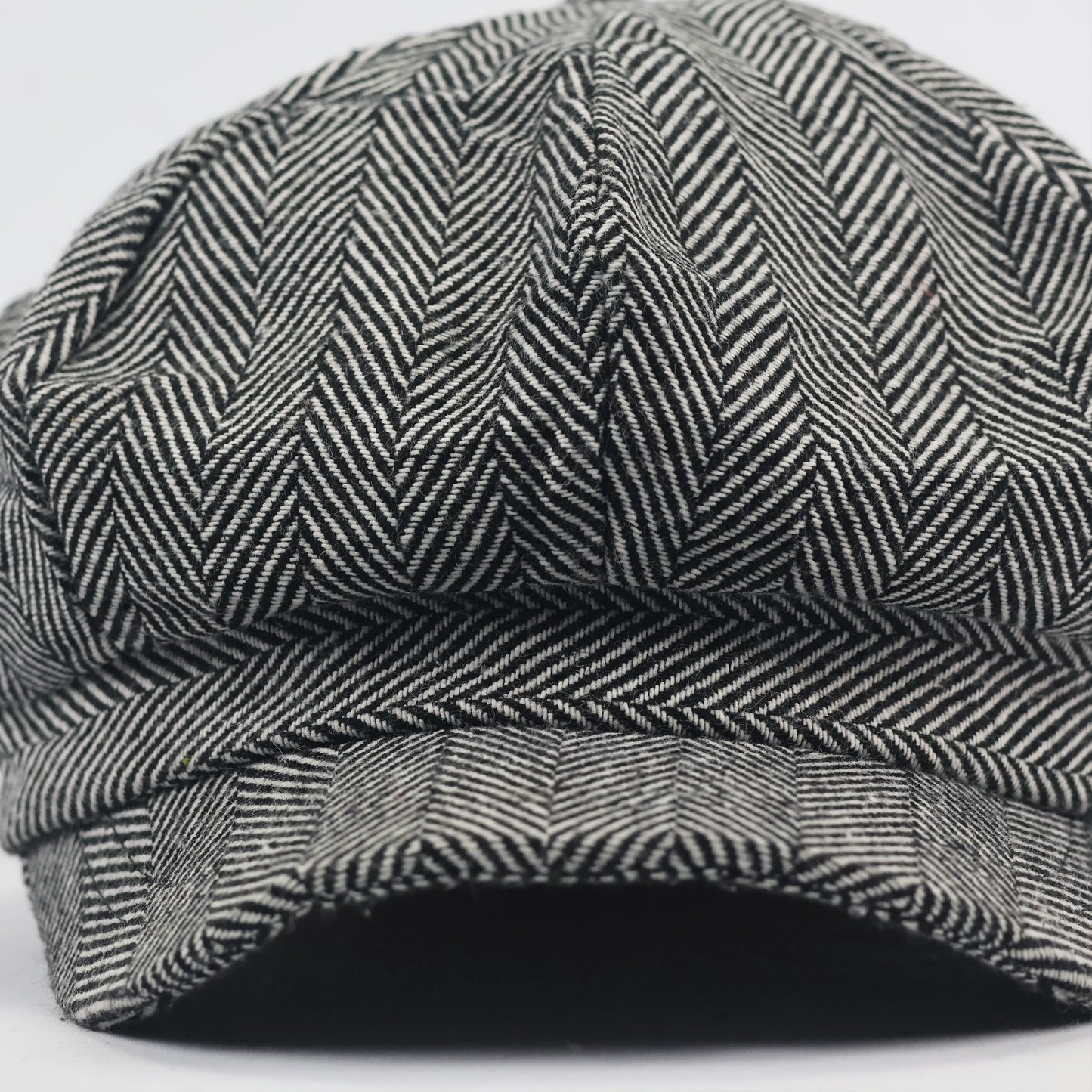 Vintage Herringbone Newsboy Thhrifted Cap - Classic Grey Tweed Flat Hat