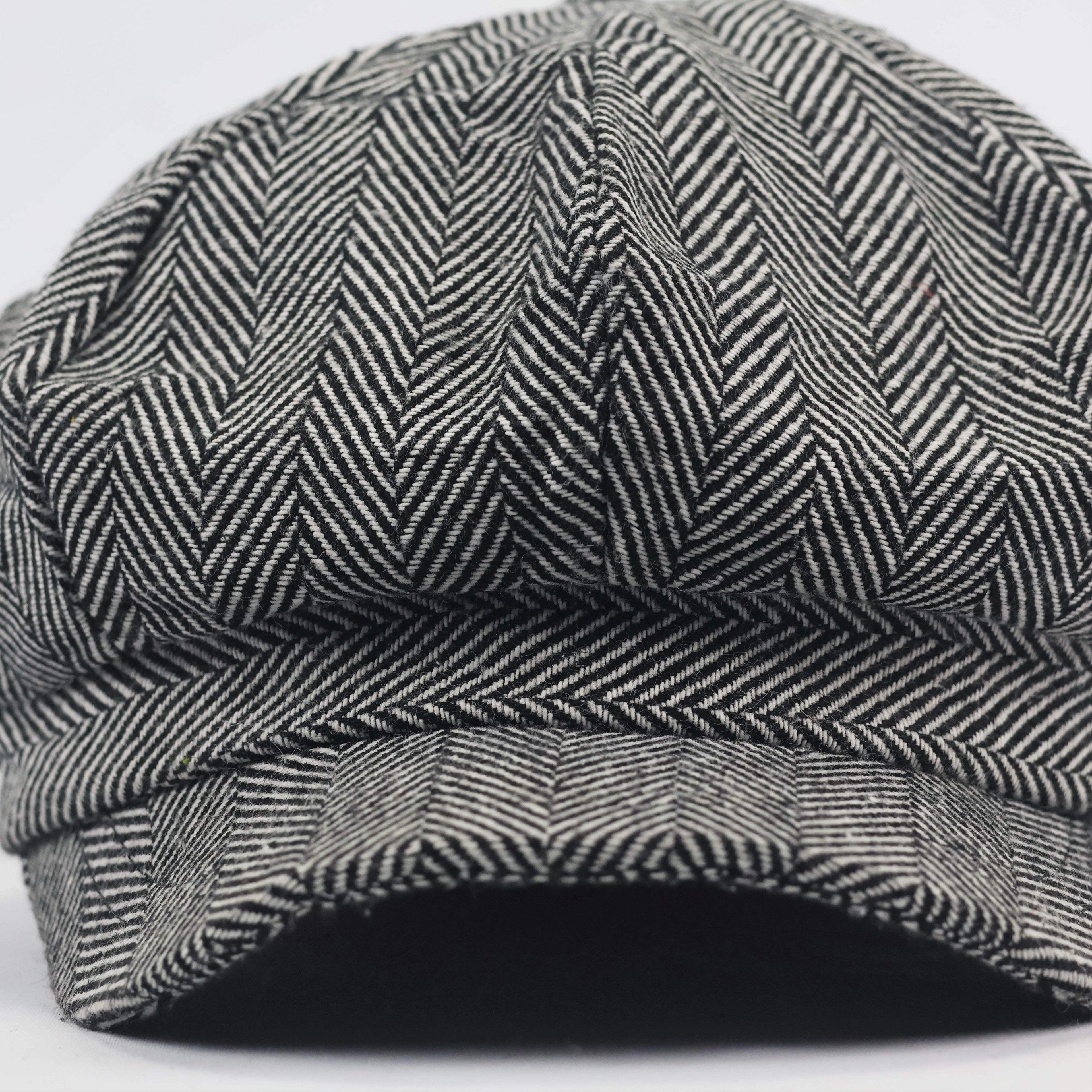 Vintage Herringbone Newsboy Thhrifted Cap - Classic Grey Tweed Flat Hat
