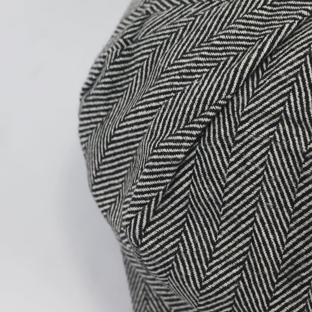 Vintage Herringbone Newsboy Thhrifted Cap - Classic Grey Tweed Flat Hat