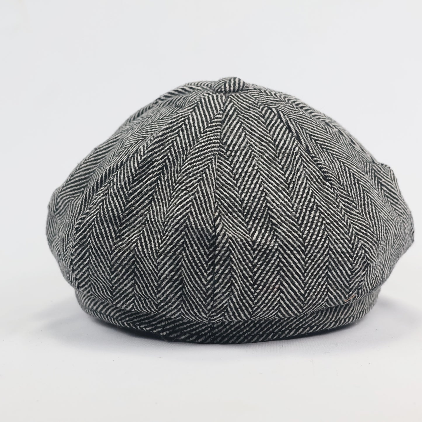 Vintage Herringbone Newsboy Thhrifted Cap - Classic Grey Tweed Flat Hat