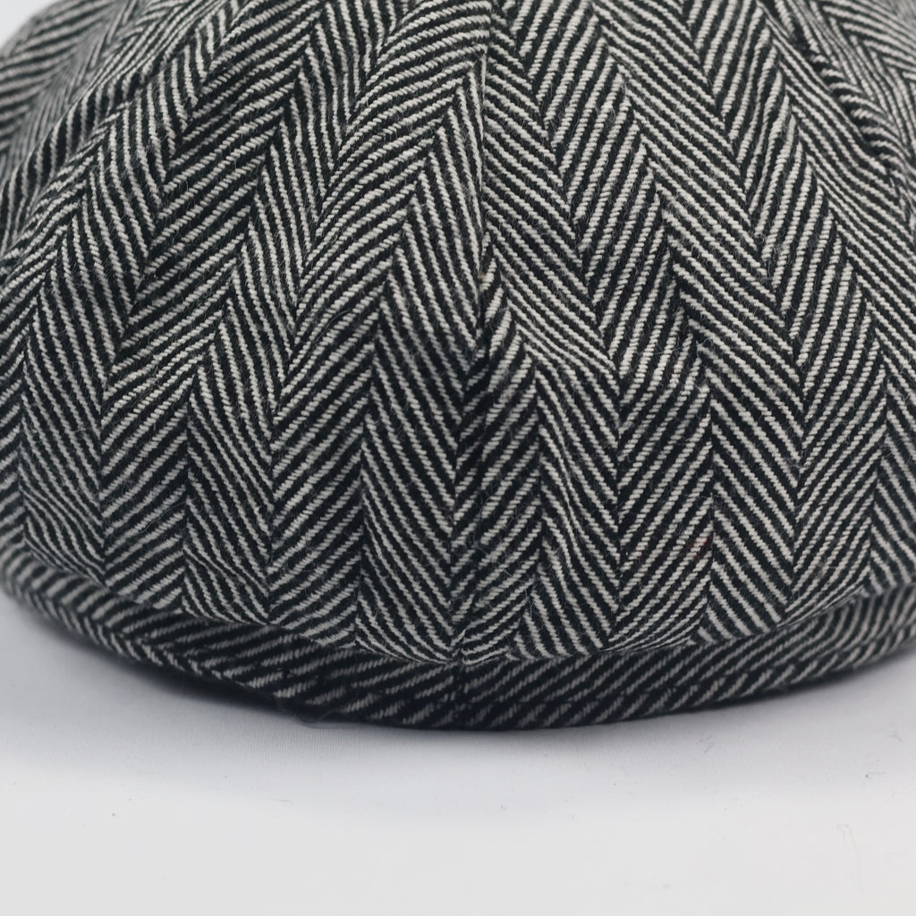 Vintage Herringbone Newsboy Thhrifted Cap - Classic Grey Tweed Flat Hat