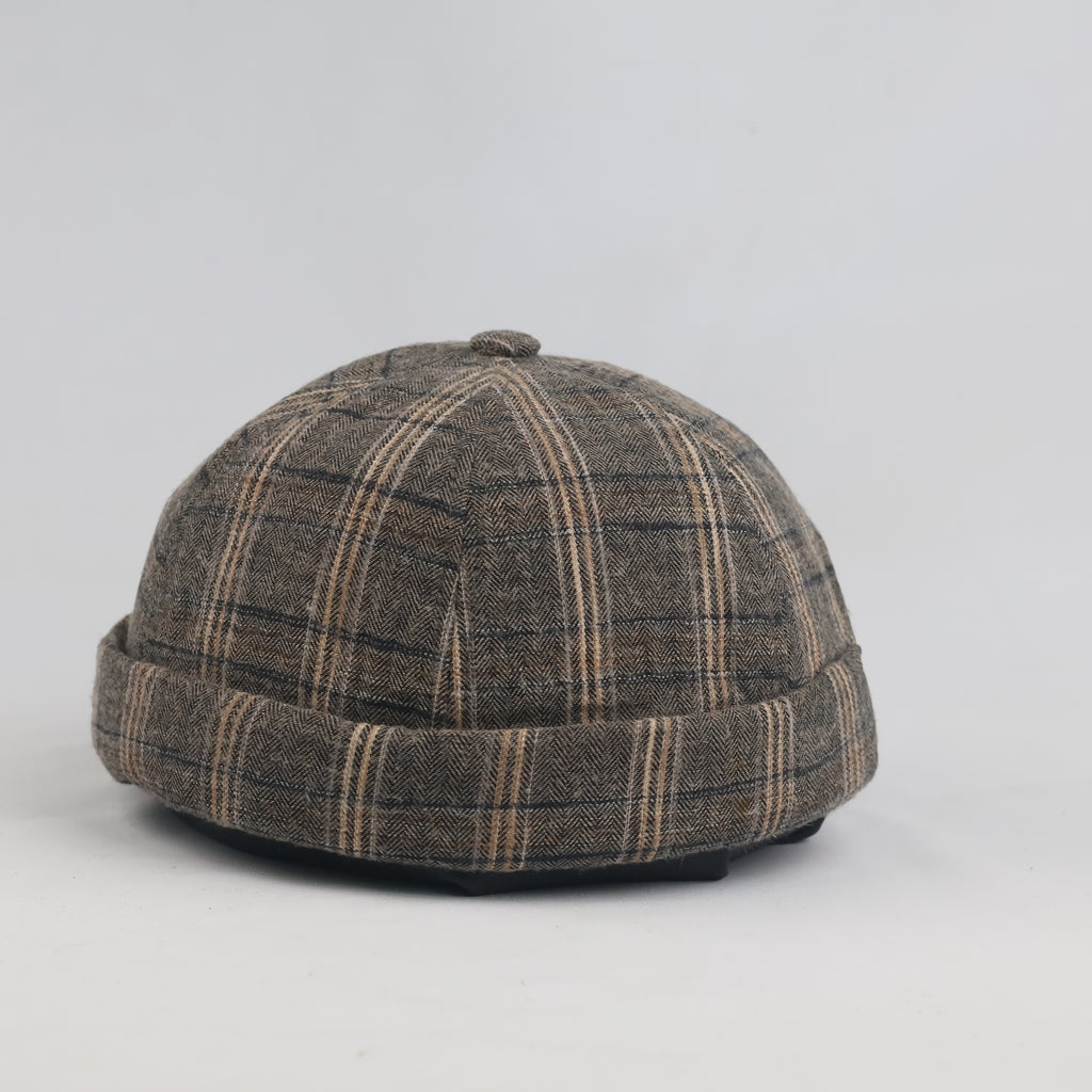 Thrifted Brown Plaid Miki Hat | Brimless Docker Beanie Cap