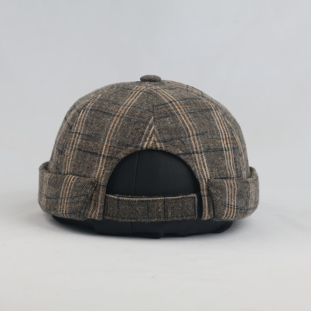 Thrifted Brown Plaid Miki Hat | Brimless Docker Beanie Cap