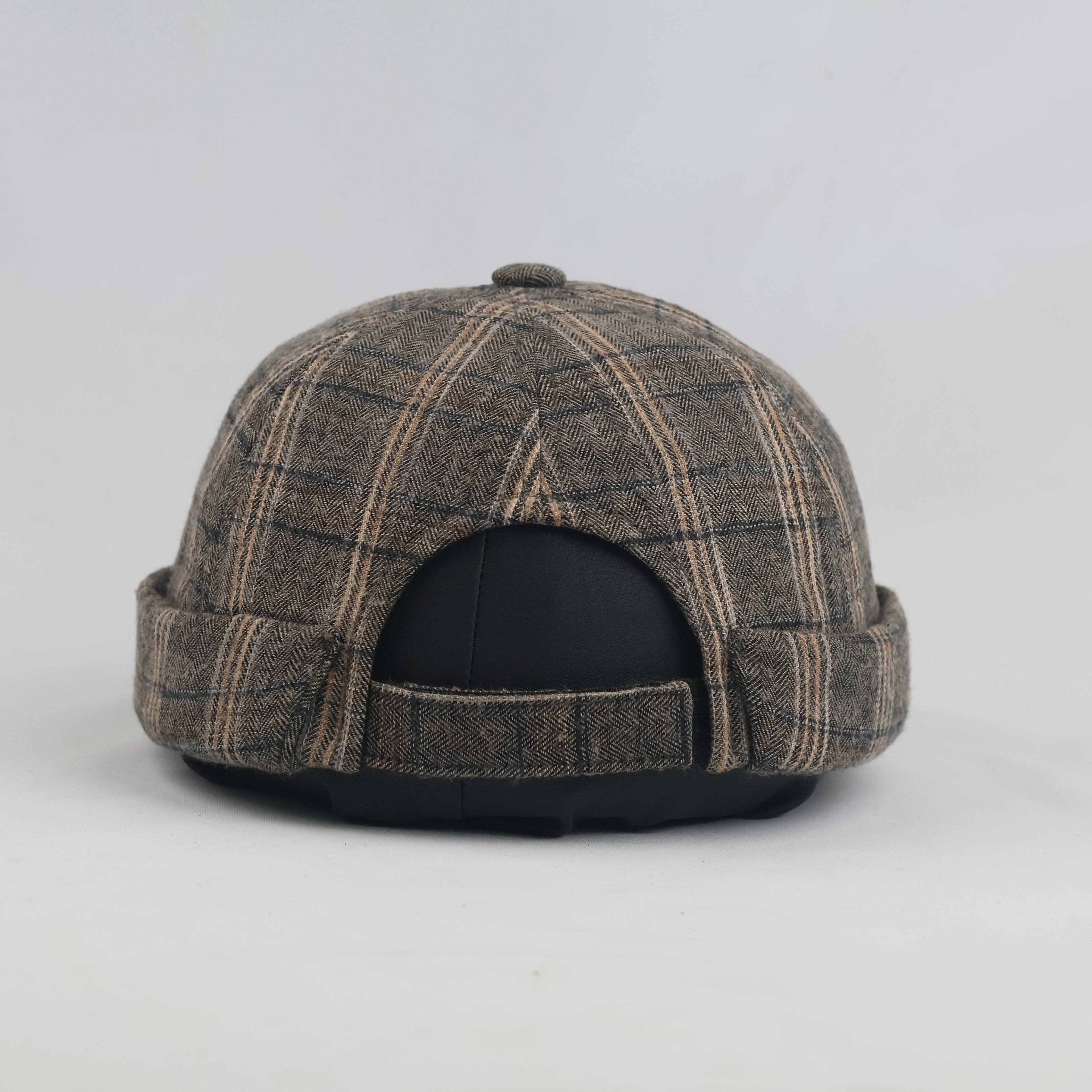 Thrifted Brown Plaid Miki Hat | Brimless Docker Beanie Cap