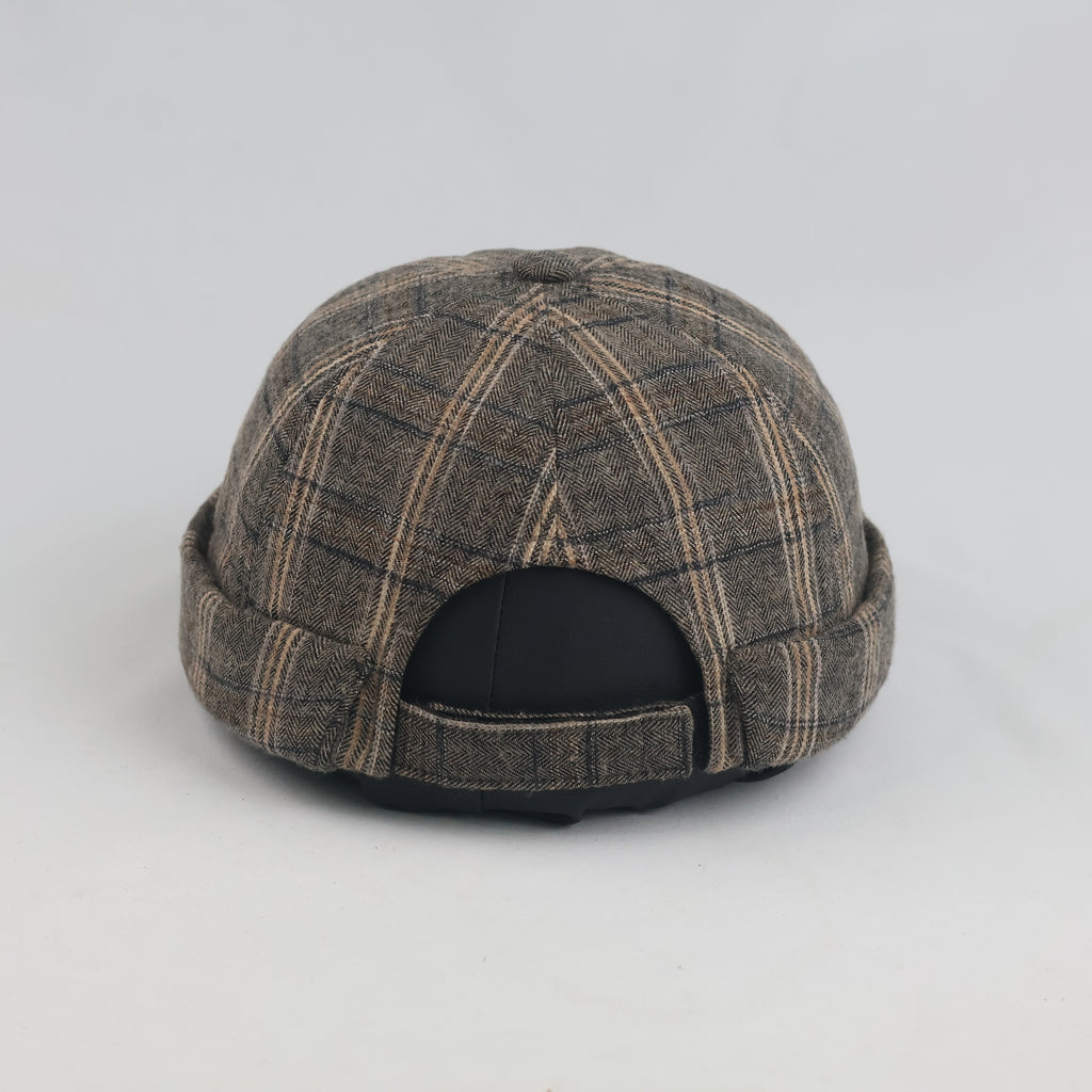 Thrifted Brown Plaid Miki Hat | Brimless Docker Beanie Cap