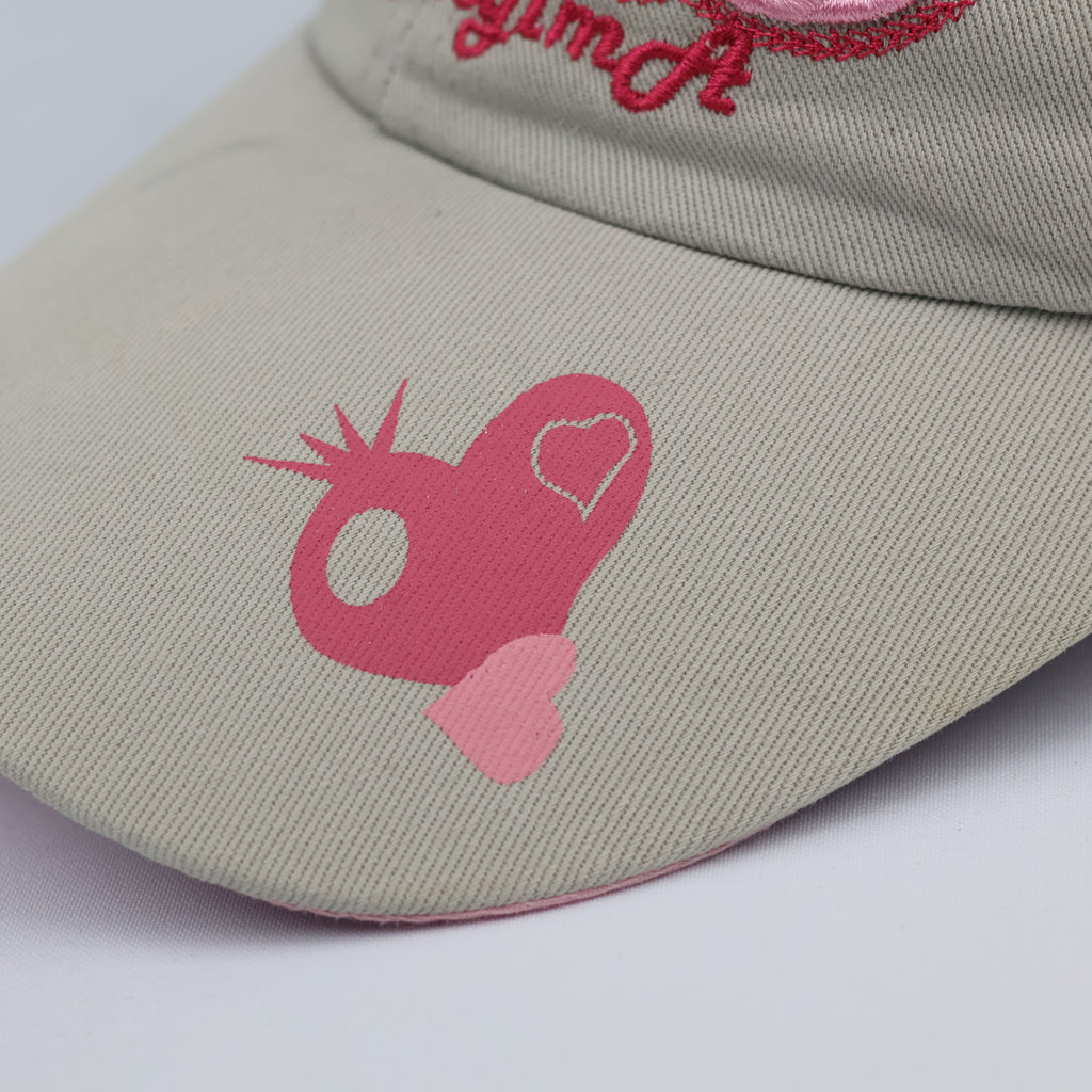 Vintage Aoyima "Girls" Embroidered Hat | Y2K Beige & Pink Heart Cap