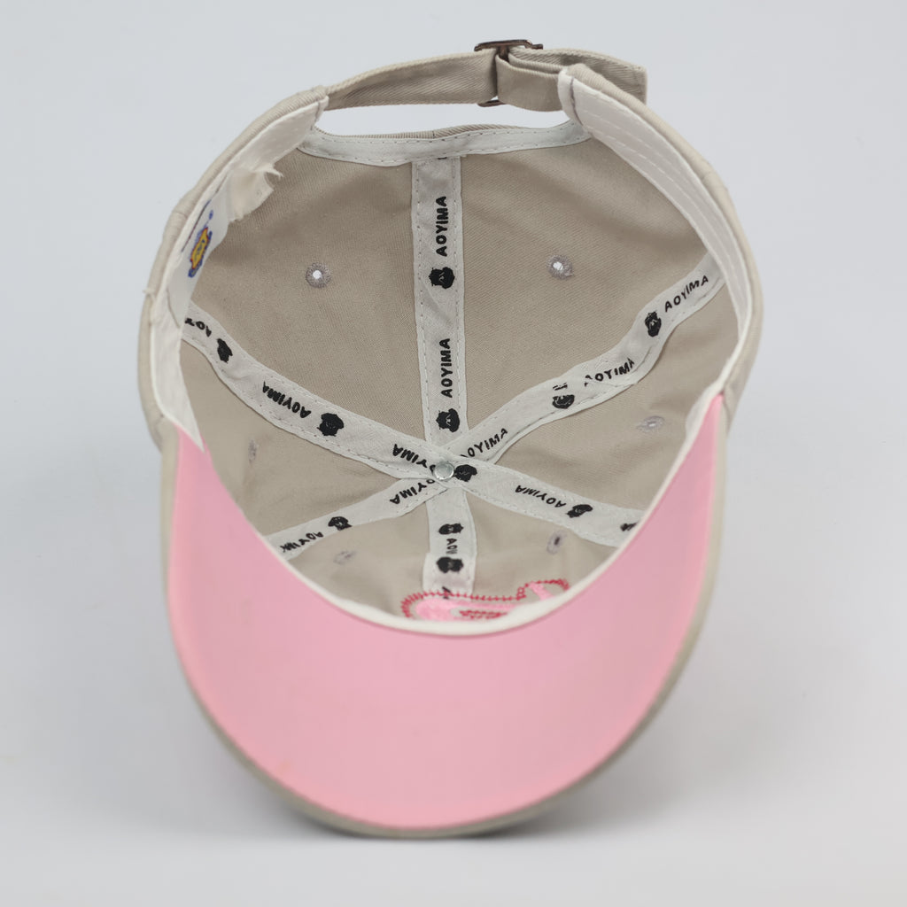 Vintage Aoyima "Girls" Embroidered Hat | Y2K Beige & Pink Heart Cap