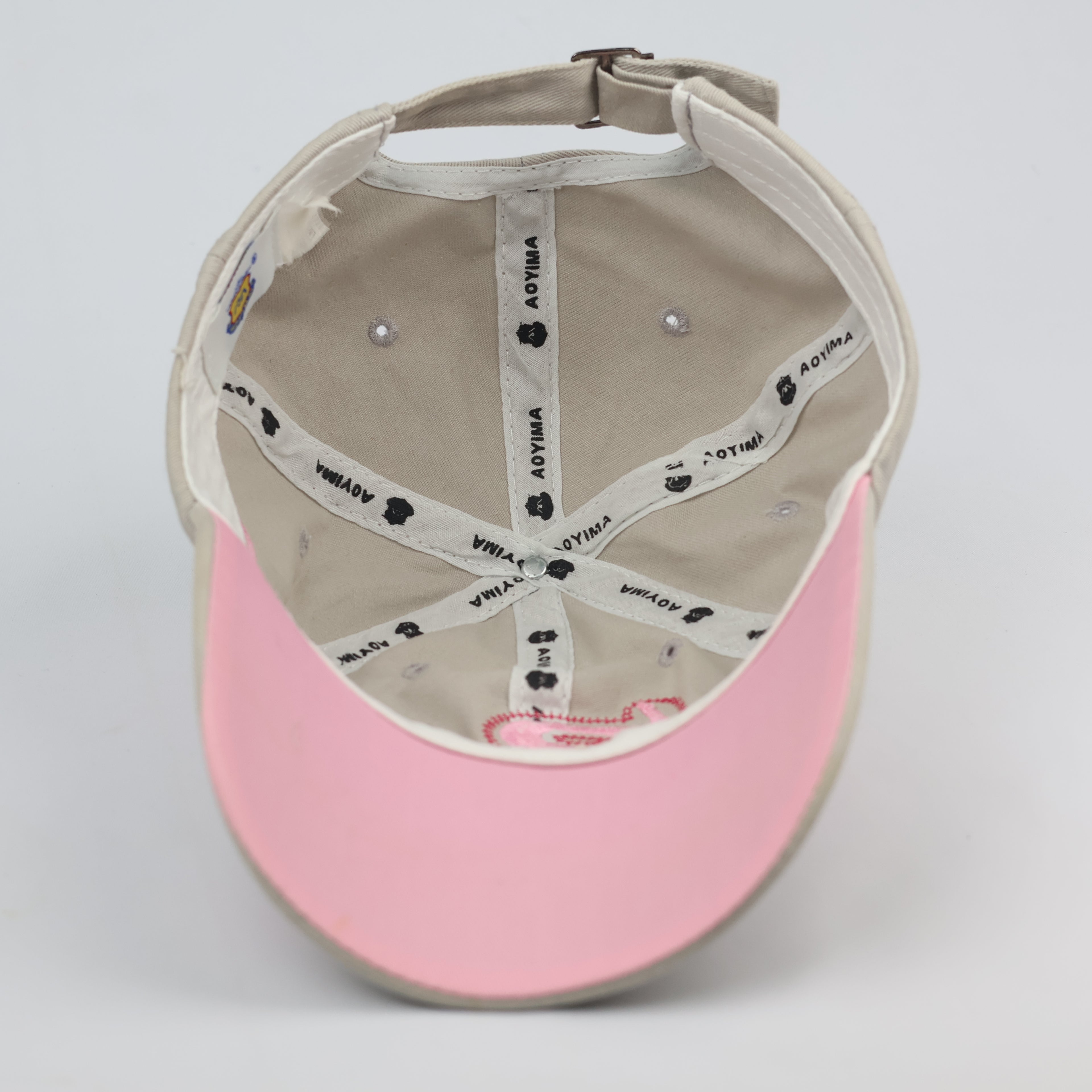 Vintage Aoyima "Girls" Embroidered Hat | Y2K Beige & Pink Heart Cap