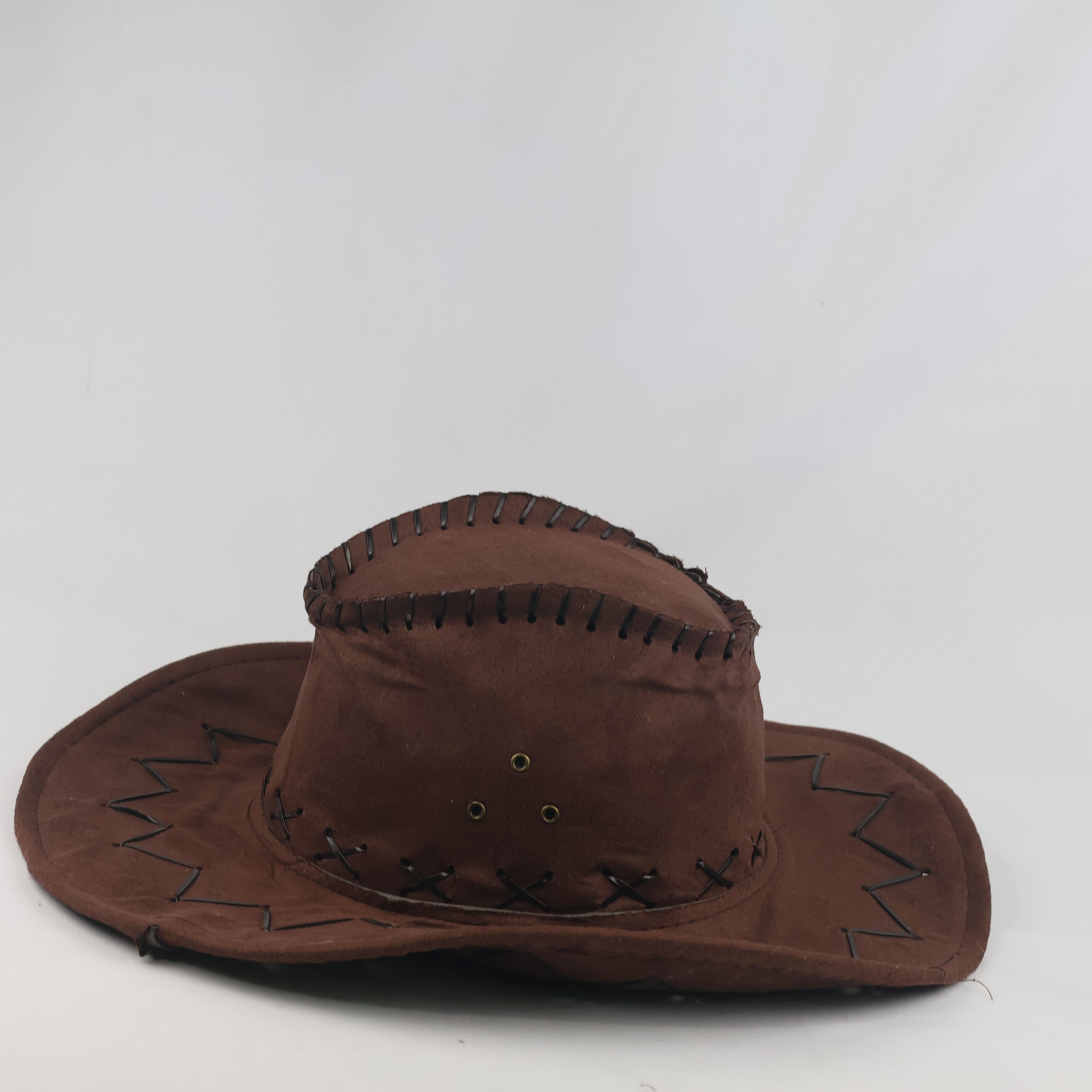 Thrifted Brown Faux Suede Outback Cowboy Hat (56-58 cm)