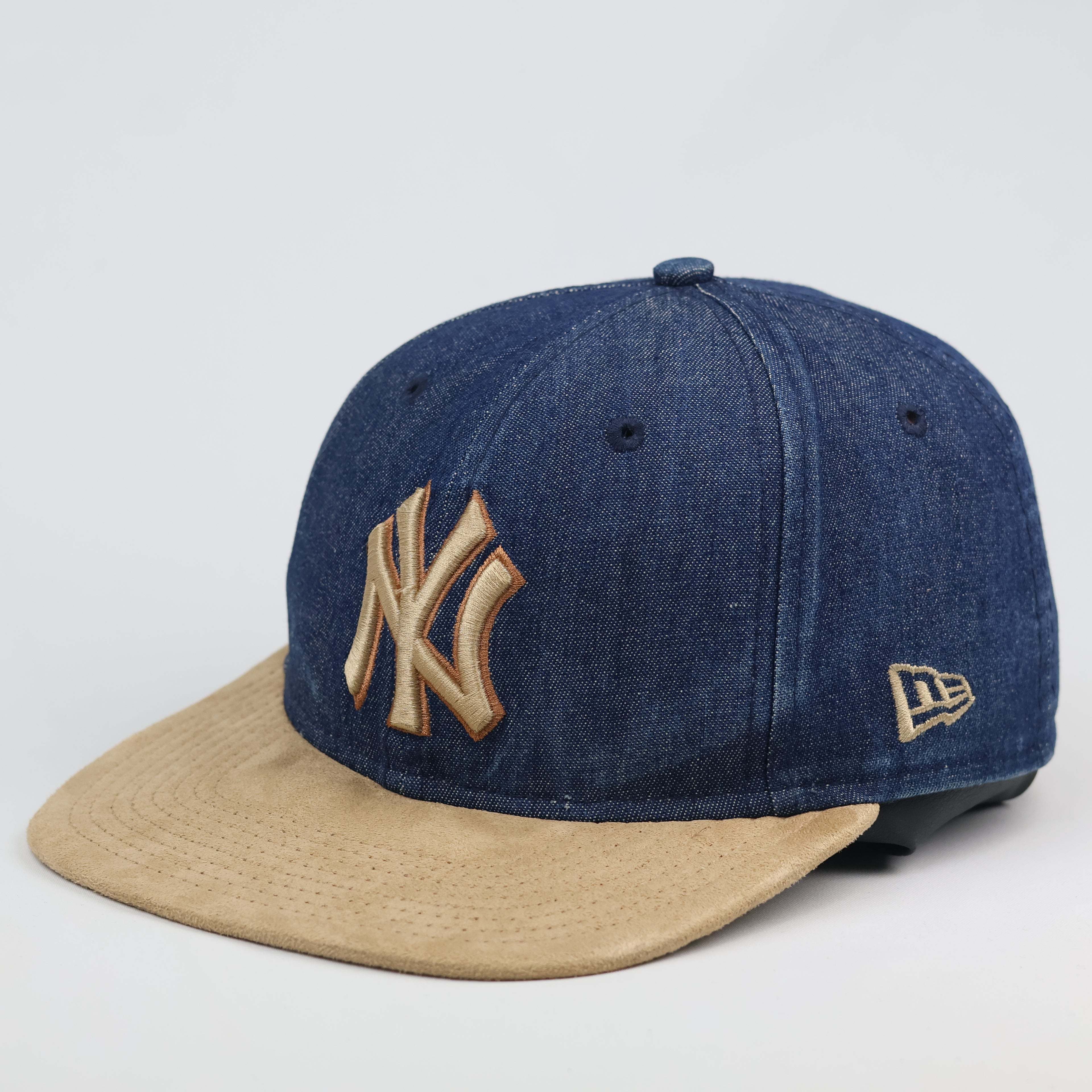 Vintage New Era NY Yankees Denim Hat with Suede Thrifted Brim - Size 55-56cm