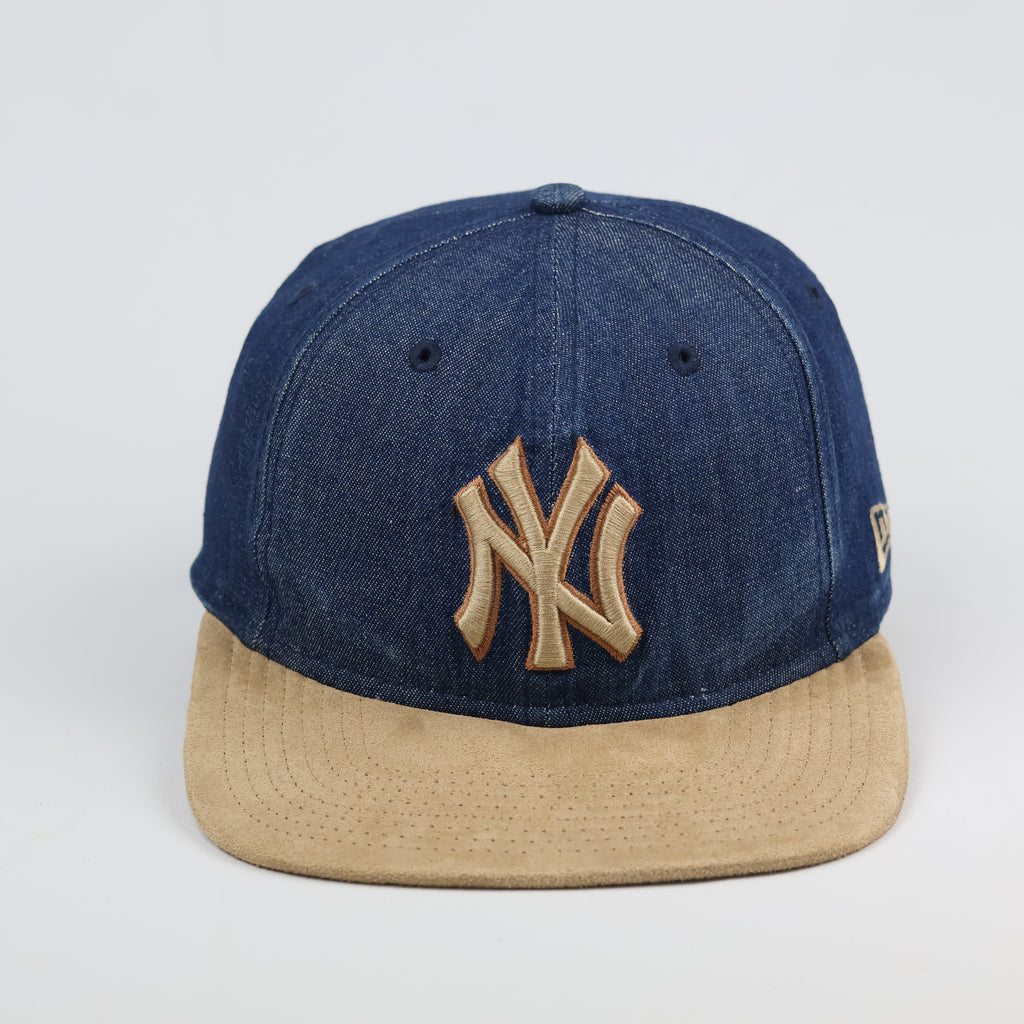 Vintage New Era NY Yankees Denim Hat with Suede Thrifted Brim - Size 55-56cm