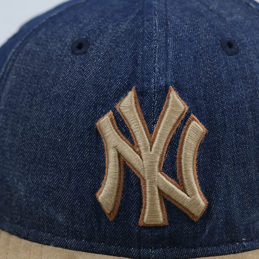 Vintage New Era NY Yankees Denim Hat with Suede Thrifted Brim - Size 55-56cm