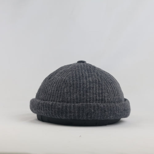 Thrifted Wayward Charcoal Grey Knit Miki Cap with Tan Leather Strap