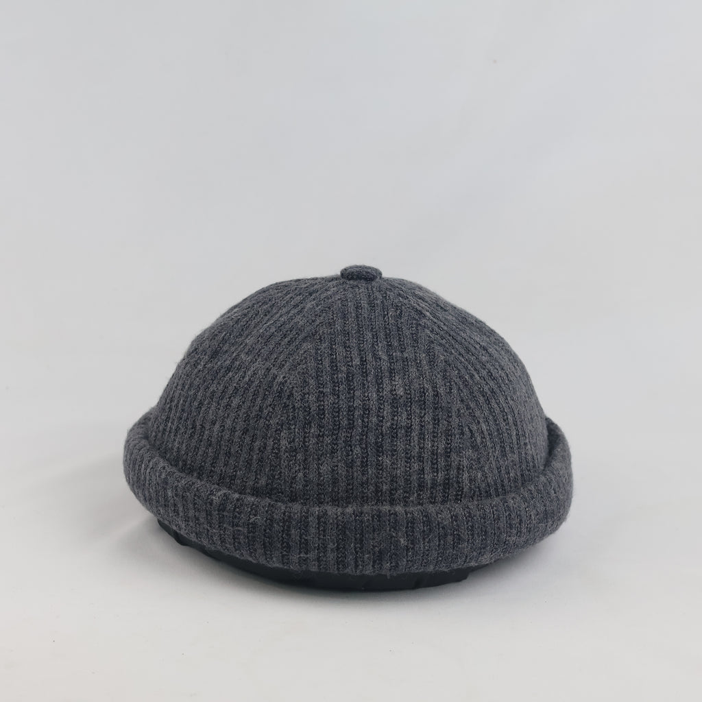Thrifted Wayward Charcoal Grey Knit Miki Cap with Tan Leather Strap
