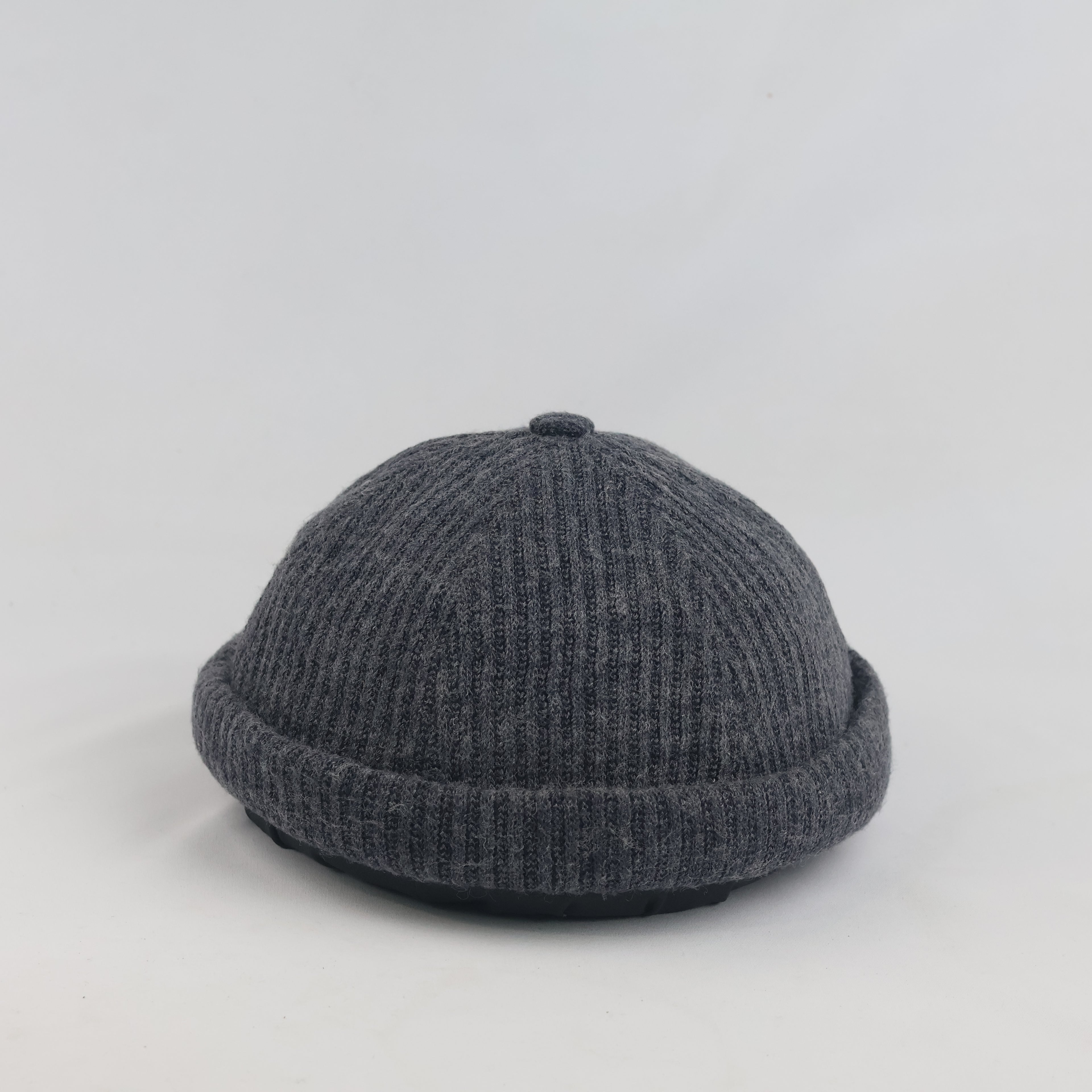 Thrifted Wayward Charcoal Grey Knit Miki Cap with Tan Leather Strap
