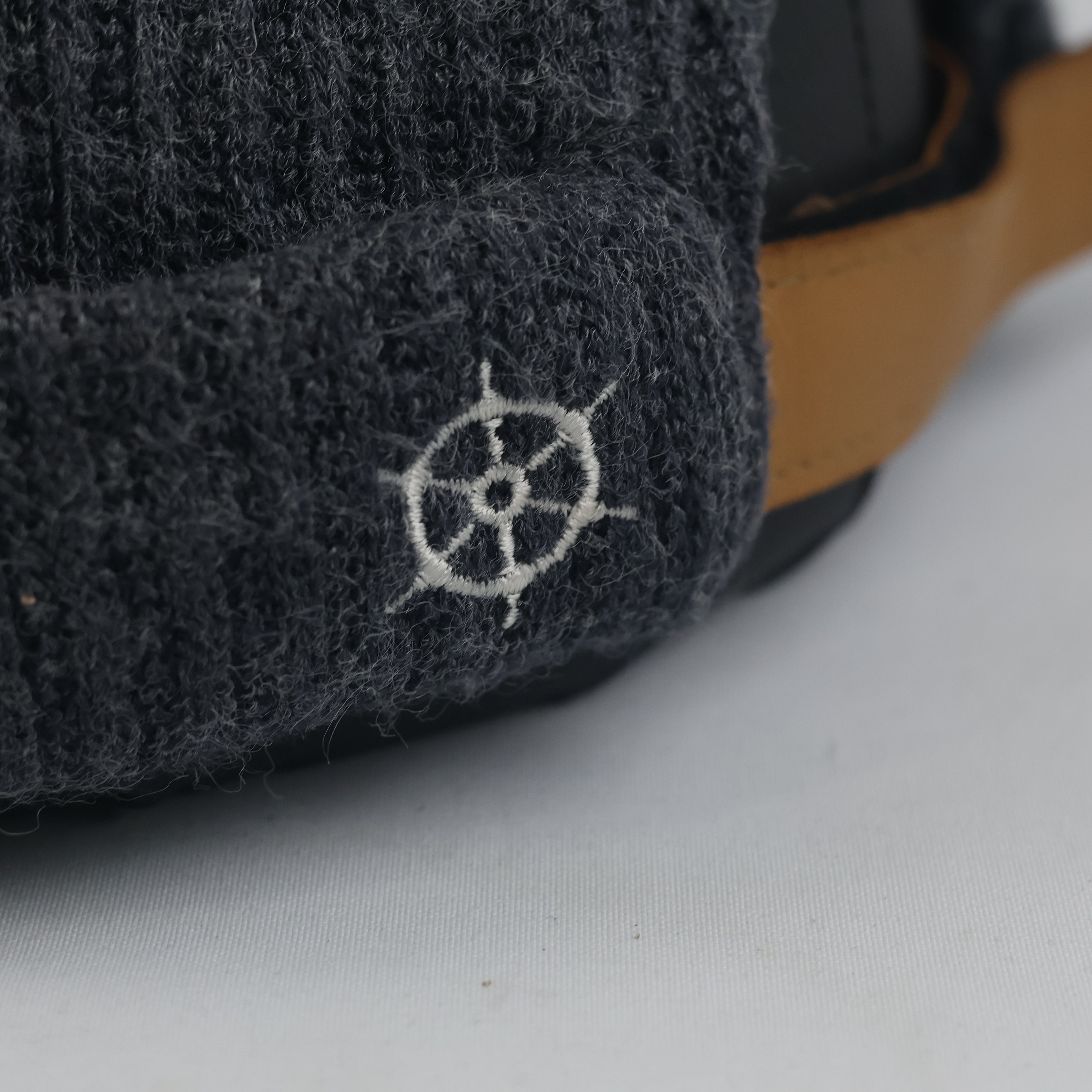 Thrifted Wayward Charcoal Grey Knit Miki Cap with Tan Leather Strap