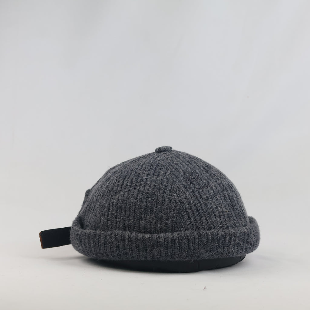 Thrifted Wayward Charcoal Grey Knit Miki Cap with Tan Leather Strap
