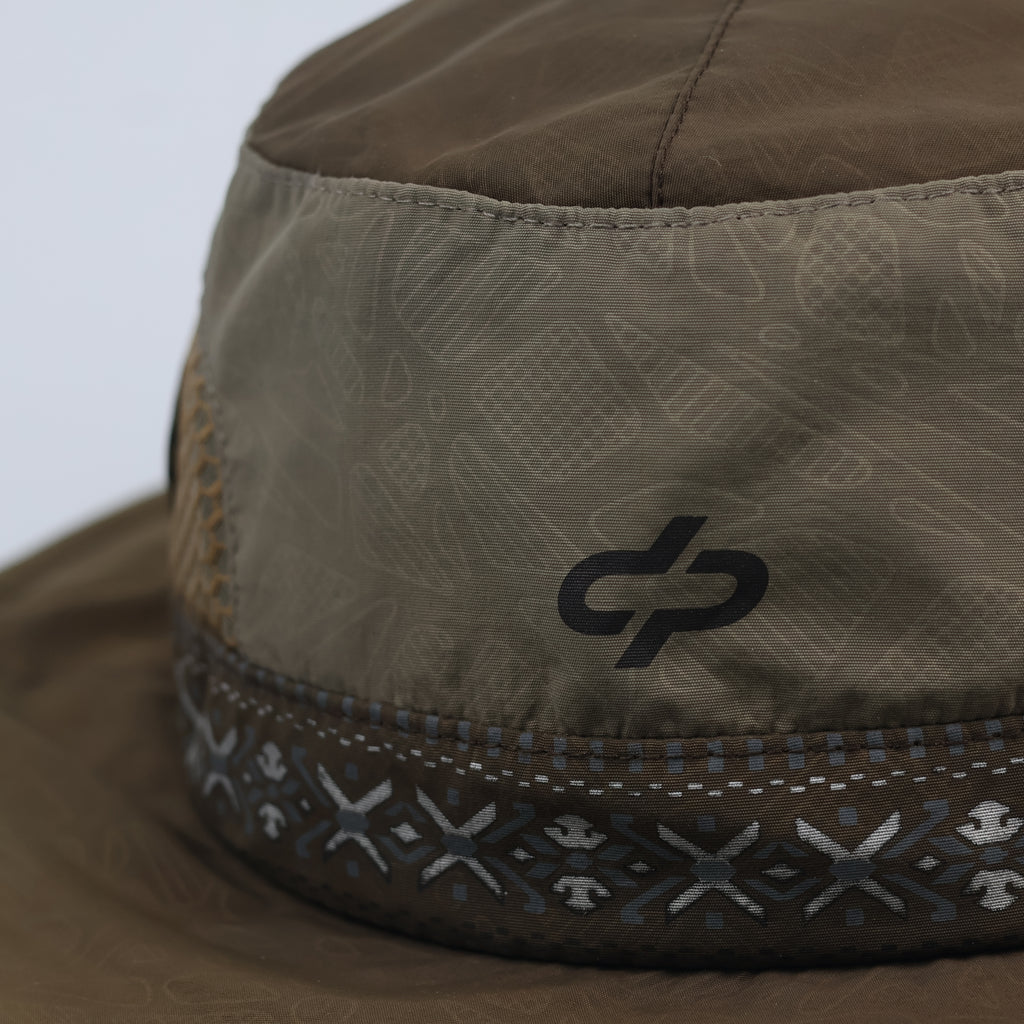 Vintage Outdoor Safari Bucket Hat with Mesh Thrifted Vents - Brown/Olive