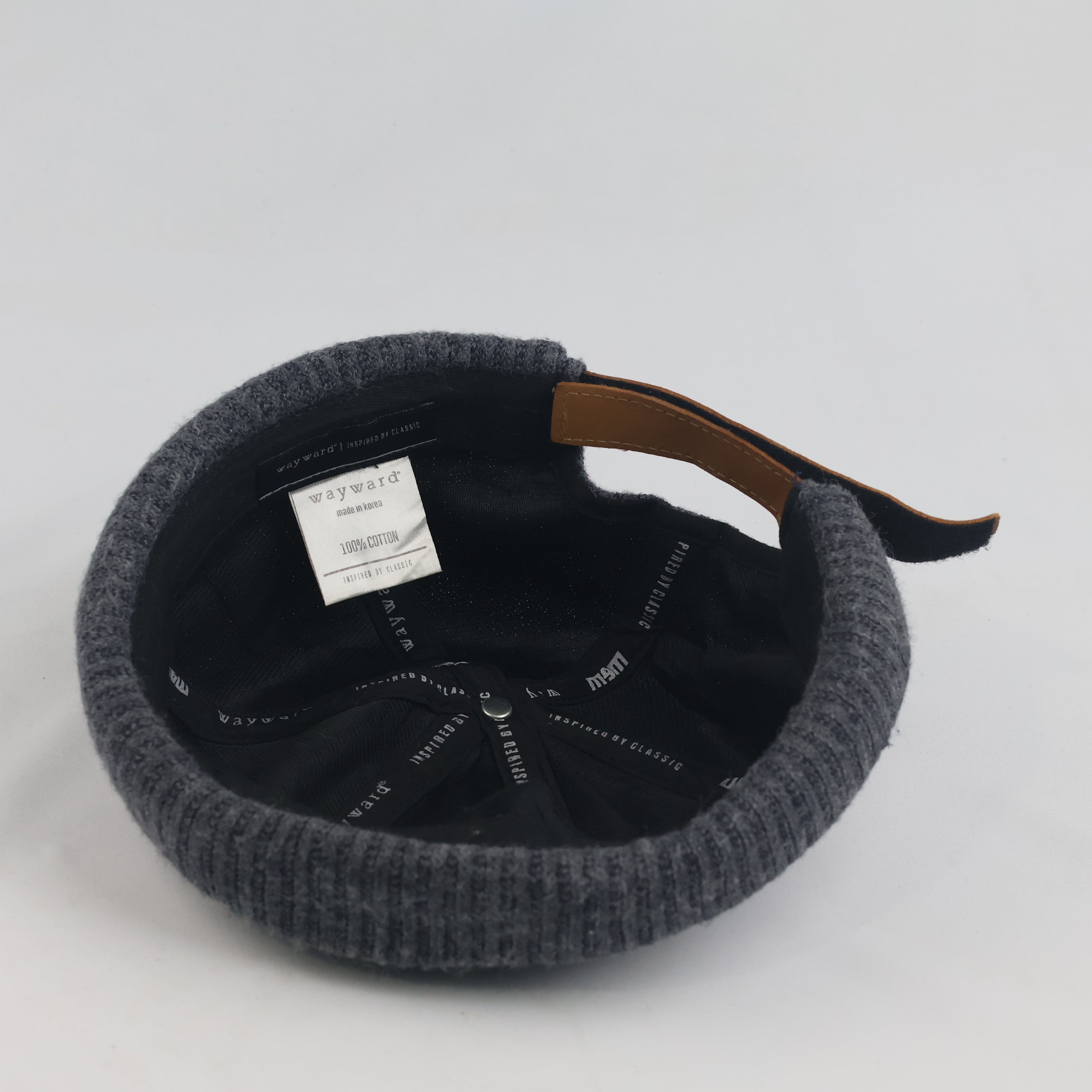 Thrifted Wayward Charcoal Grey Knit Miki Cap with Tan Leather Strap