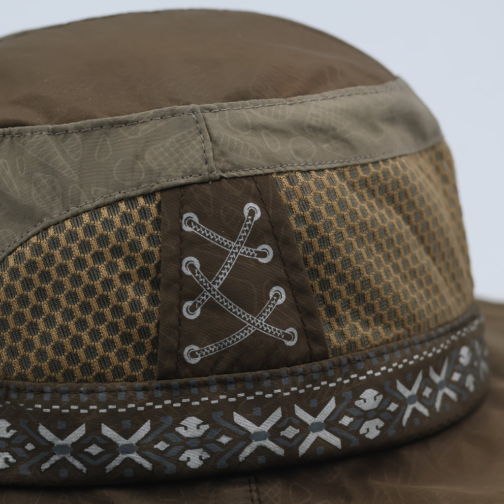 Vintage Outdoor Safari Bucket Hat with Mesh Thrifted Vents - Brown/Olive