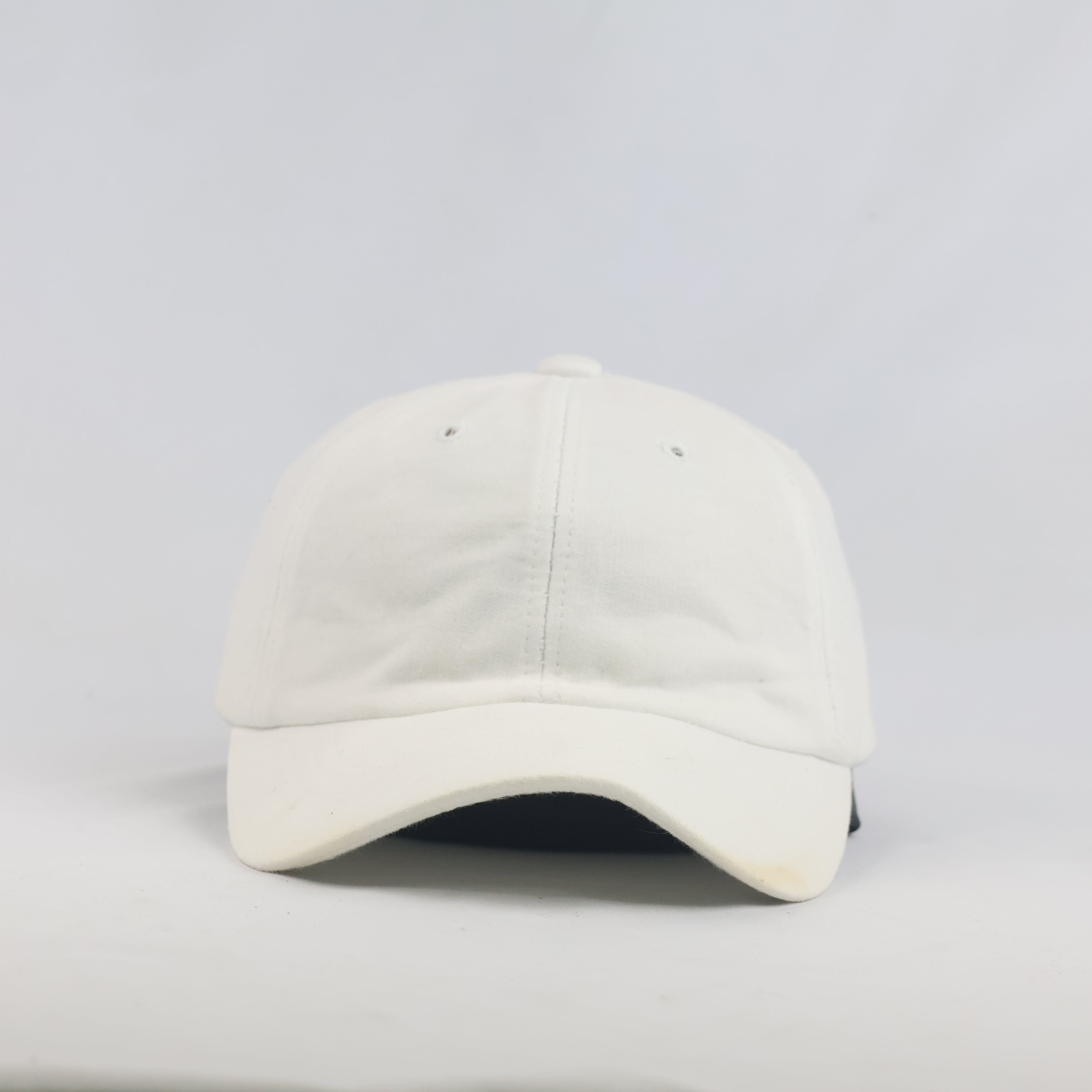 Thrifted Plain White Cotton Curved Brim Strapback Cap (55-57 cm)