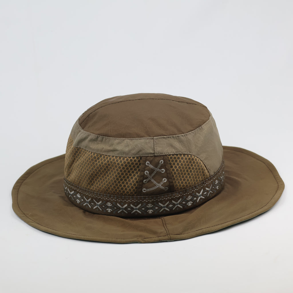Vintage Outdoor Safari Bucket Hat with Mesh Thrifted Vents - Brown/Olive