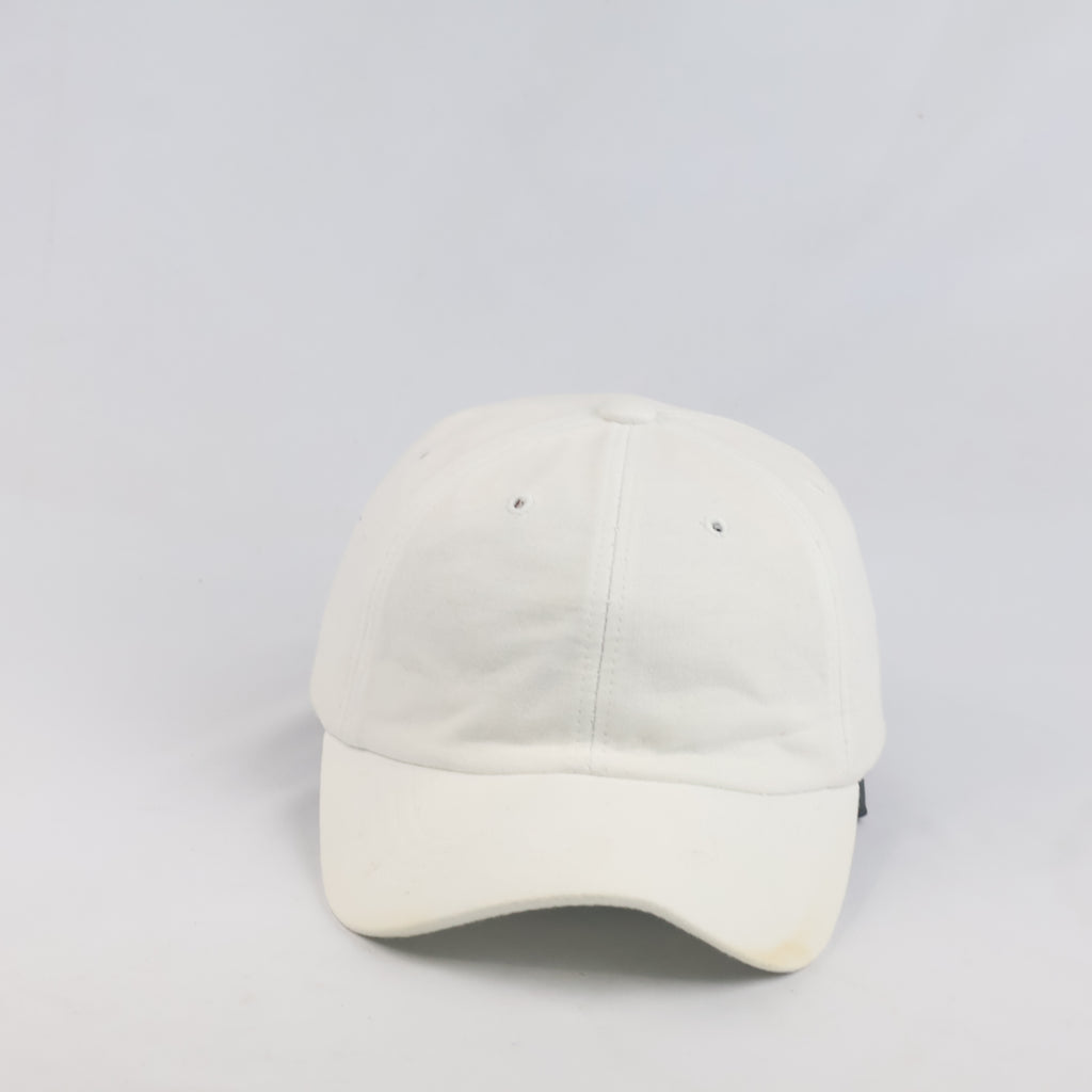Thrifted Plain White Cotton Curved Brim Strapback Cap (55-57 cm)