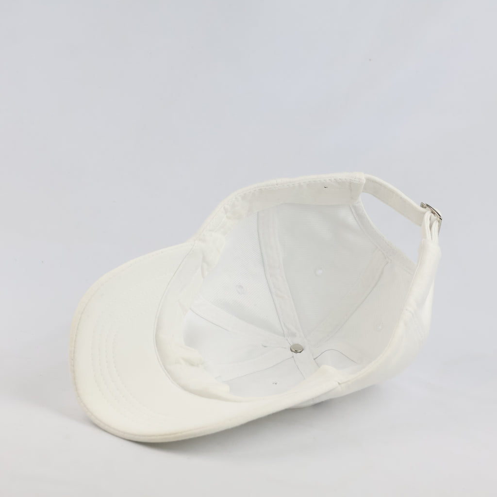 Thrifted Plain White Cotton Curved Brim Strapback Cap (55-57 cm)