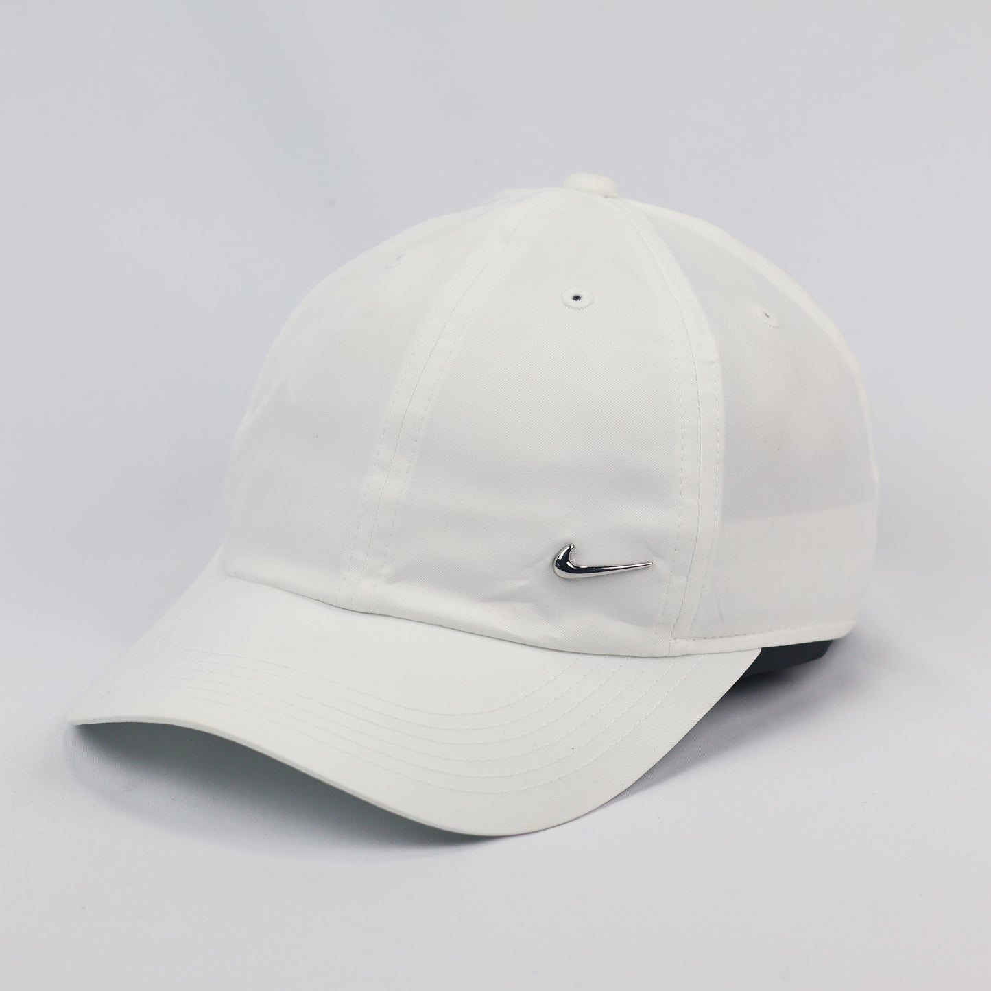 Nike Sportswear Essentials White Dad Thrifted  Hat with Silver Metal Swoosh