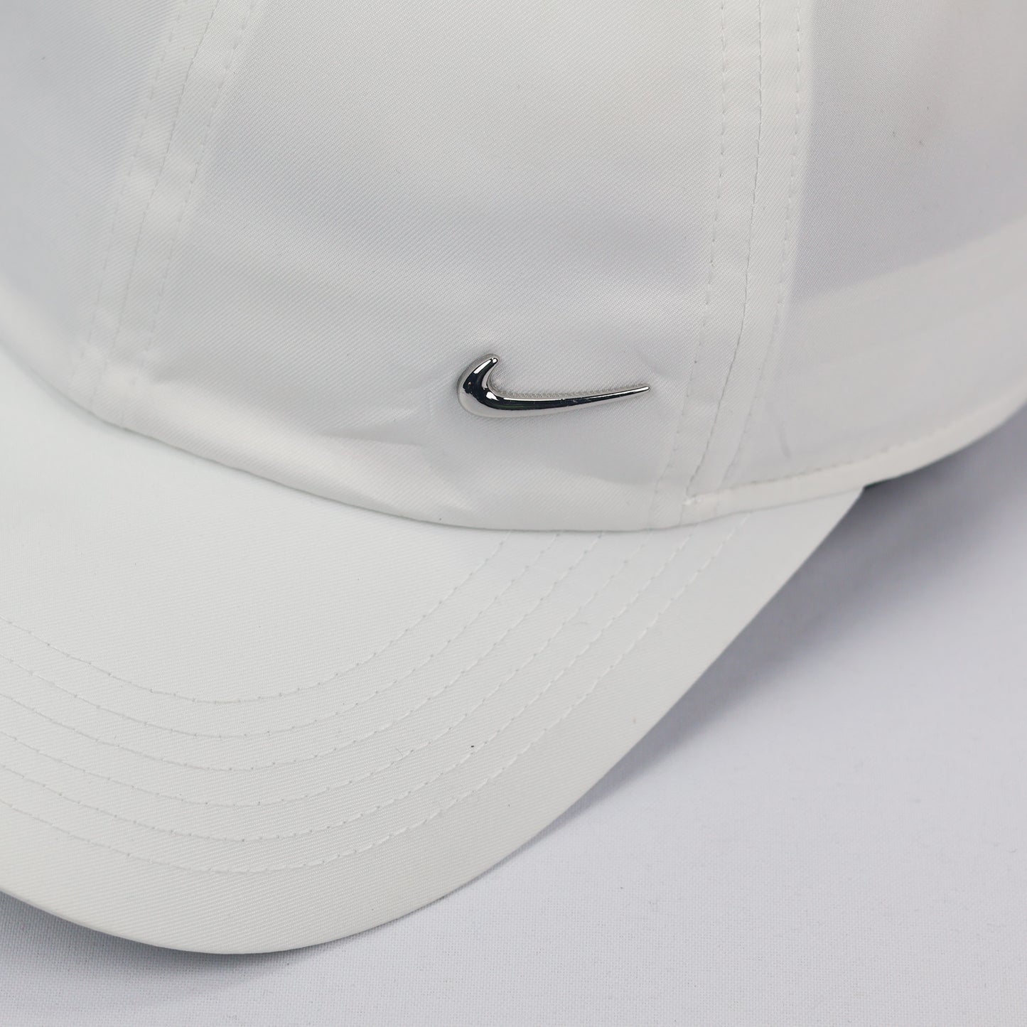 Nike Sportswear Essentials White Dad Thrifted  Hat with Silver Metal Swoosh