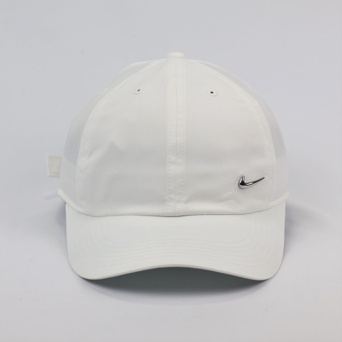 Nike Sportswear Essentials White Dad Thrifted  Hat with Silver Metal Swoosh