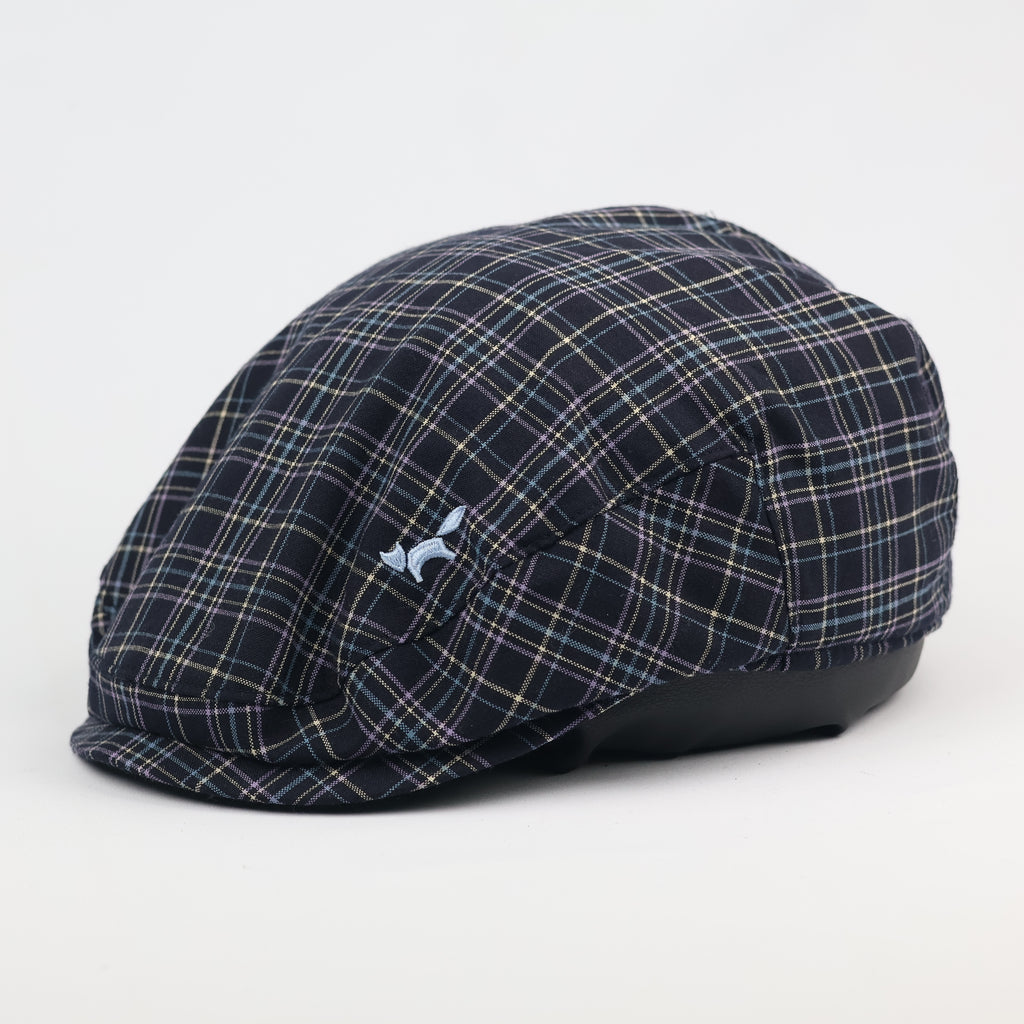 Classic Wolsey Checkered Flat Cap - Adjustable Navy & Purple Plaid Ivy Cap