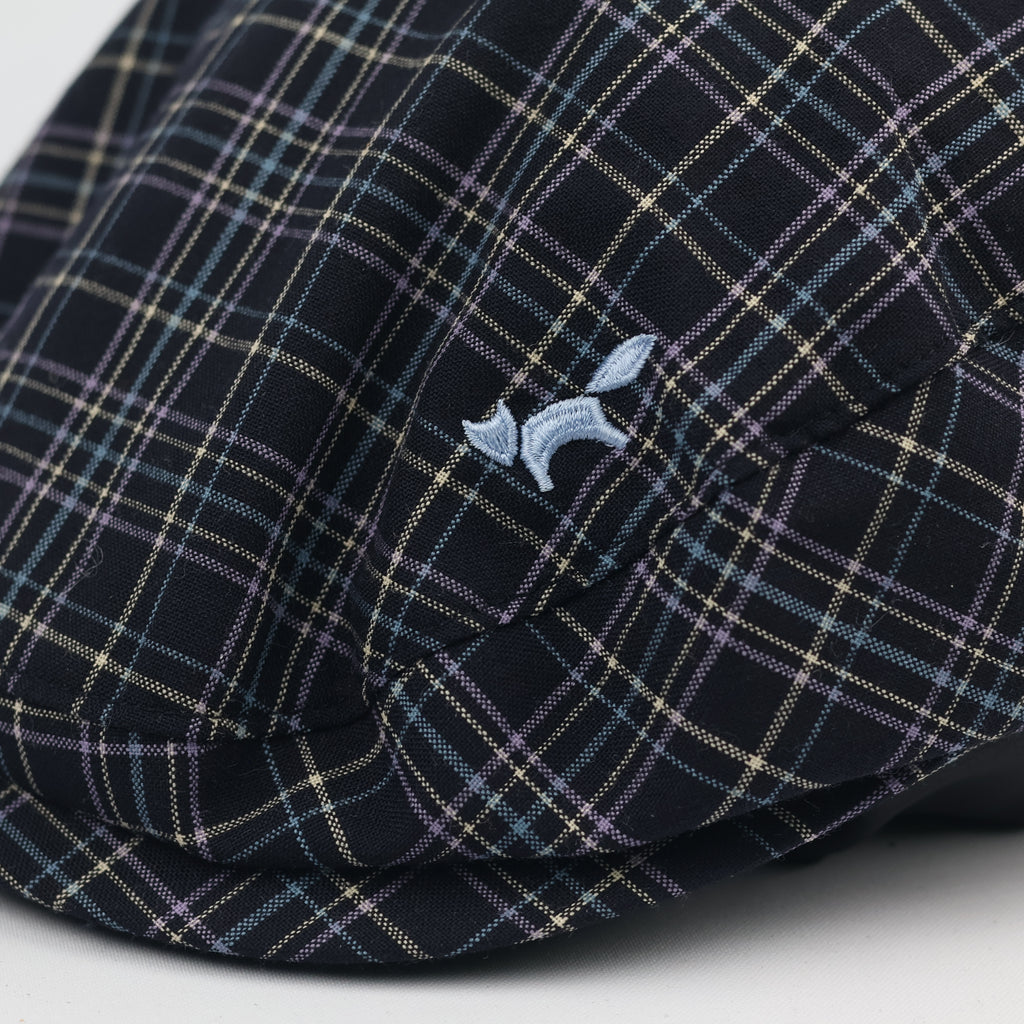Classic Wolsey Checkered Flat Cap - Adjustable Navy & Purple Plaid Ivy Cap