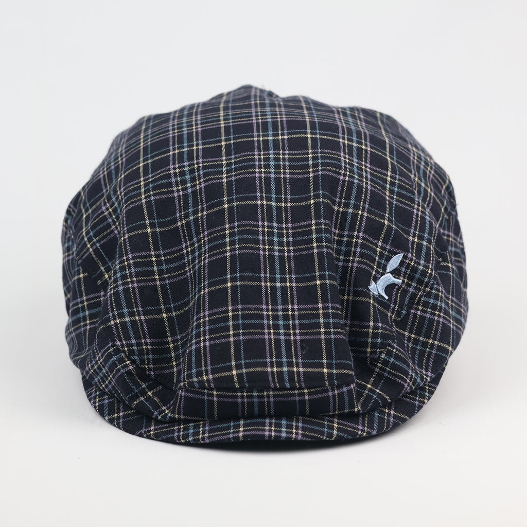 Classic Wolsey Checkered Flat Cap - Adjustable Navy & Purple Plaid Ivy Cap