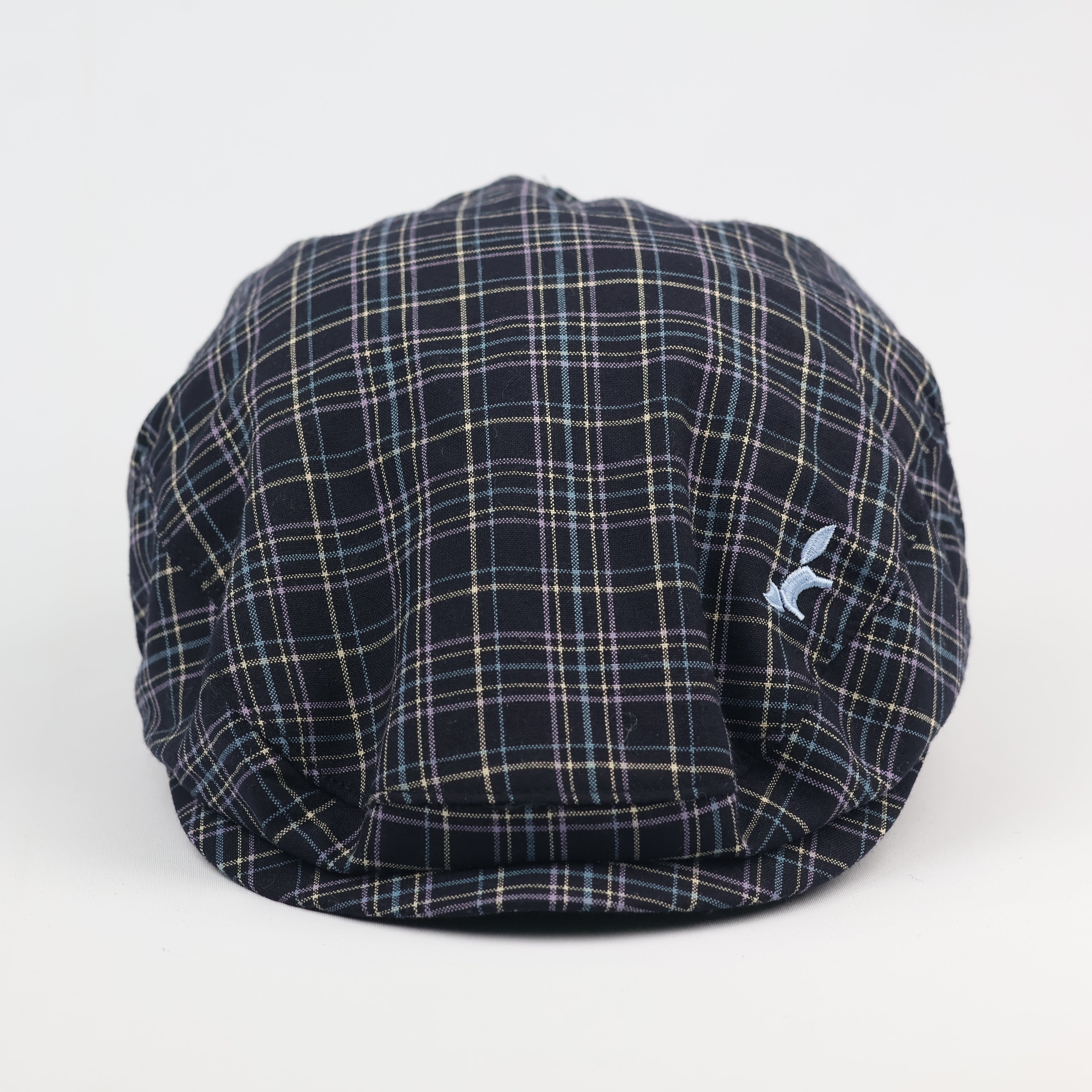 Classic Wolsey Checkered Flat Cap - Adjustable Navy & Purple Plaid Ivy Cap