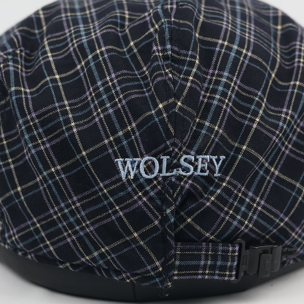 Classic Wolsey Checkered Flat Cap - Adjustable Navy & Purple Plaid Ivy Cap