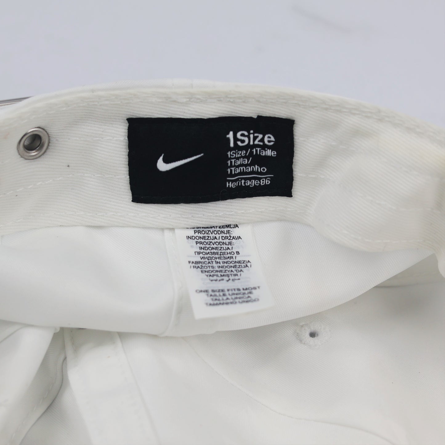 Nike Sportswear Essentials White Dad Thrifted  Hat with Silver Metal Swoosh