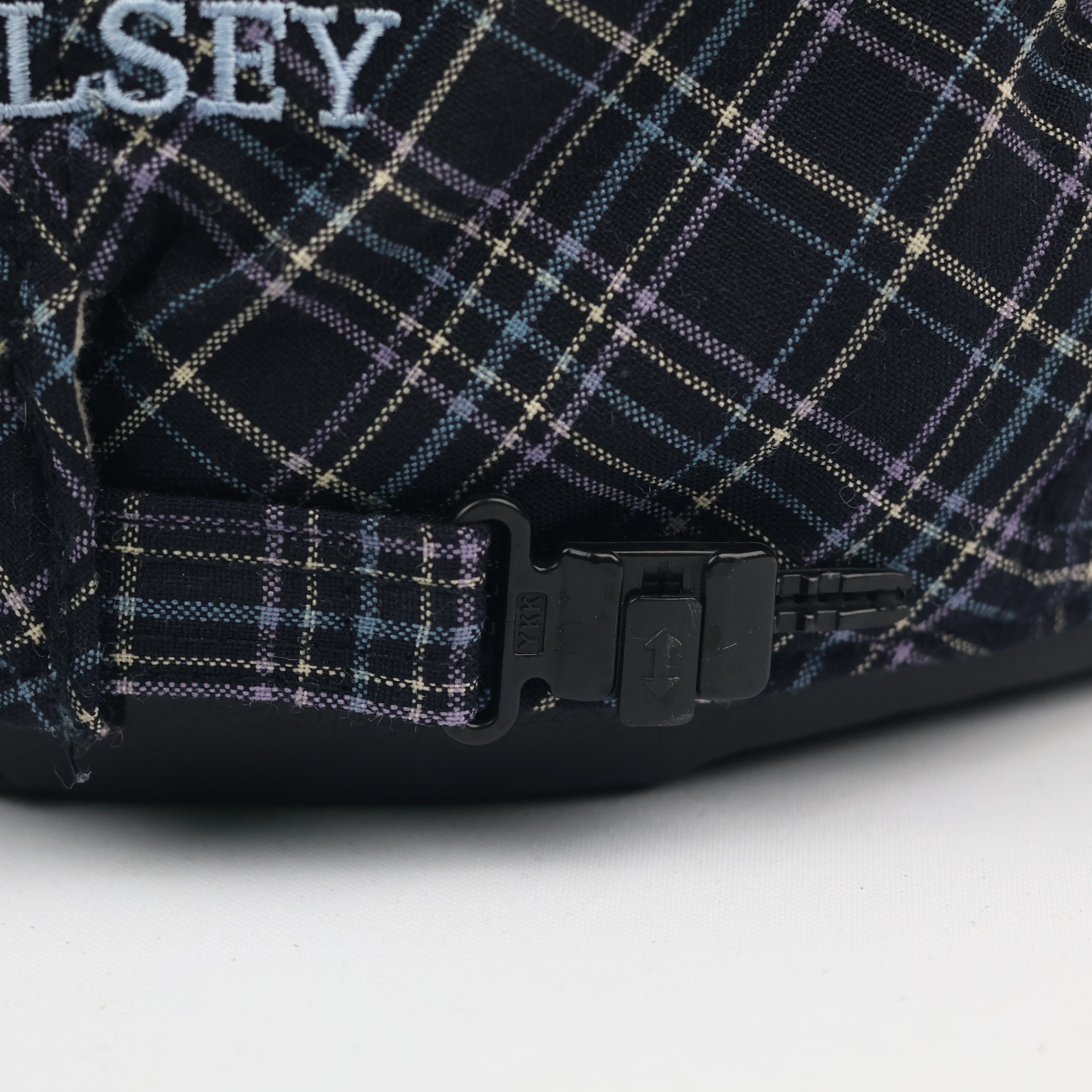 Classic Wolsey Checkered Flat Cap - Adjustable Navy & Purple Plaid Ivy Cap