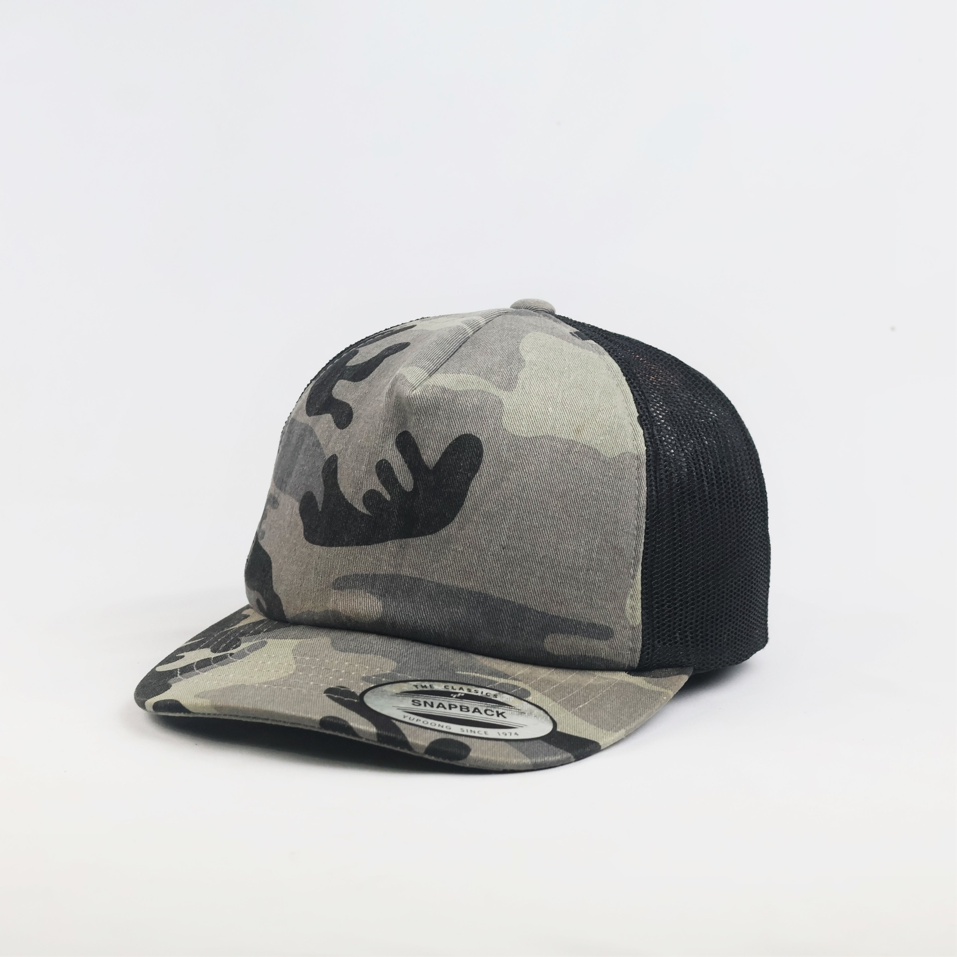 Thrifted Yupoong Grey Camouflage Black Mesh Trucker Hat