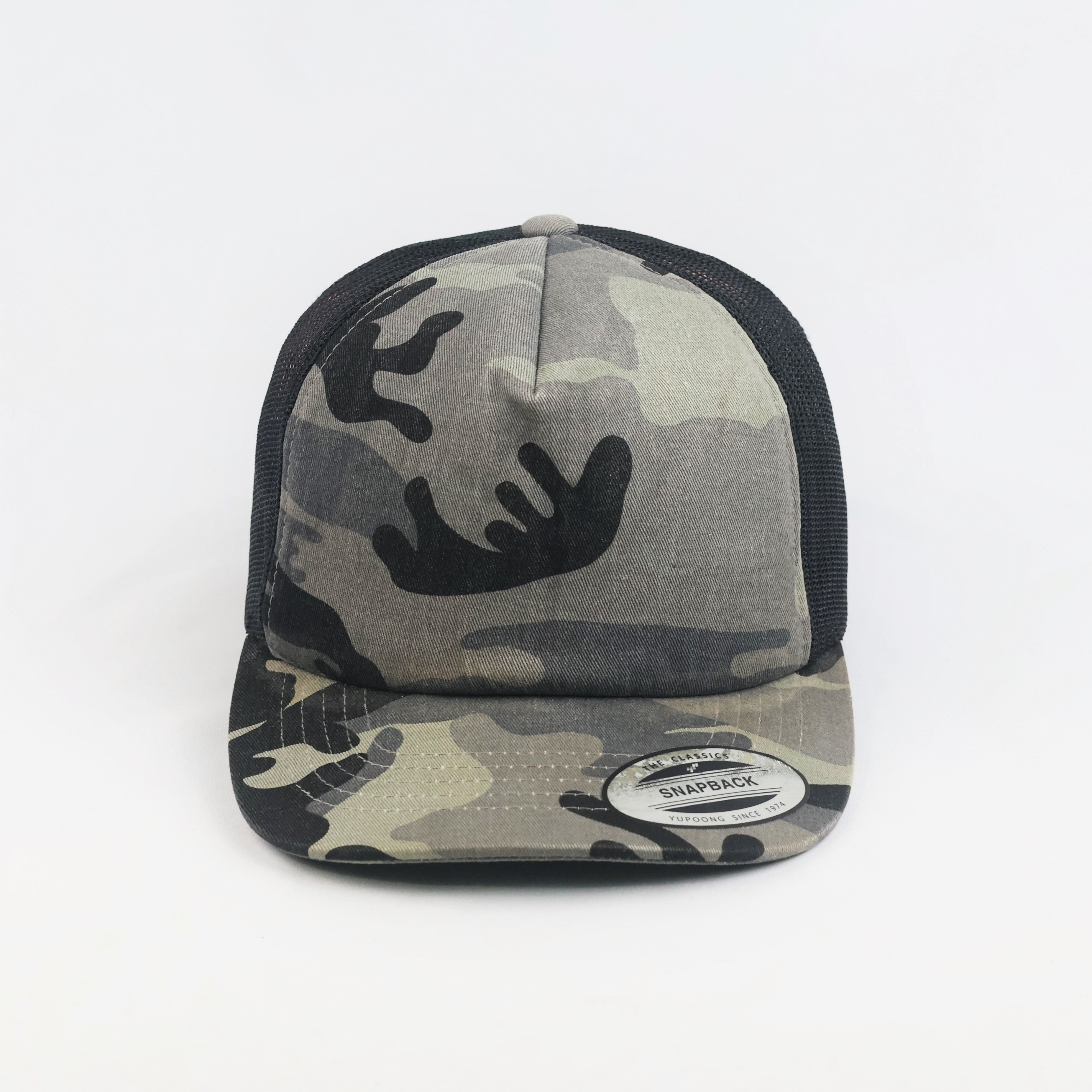 Thrifted Yupoong Grey Camouflage Black Mesh Trucker Hat