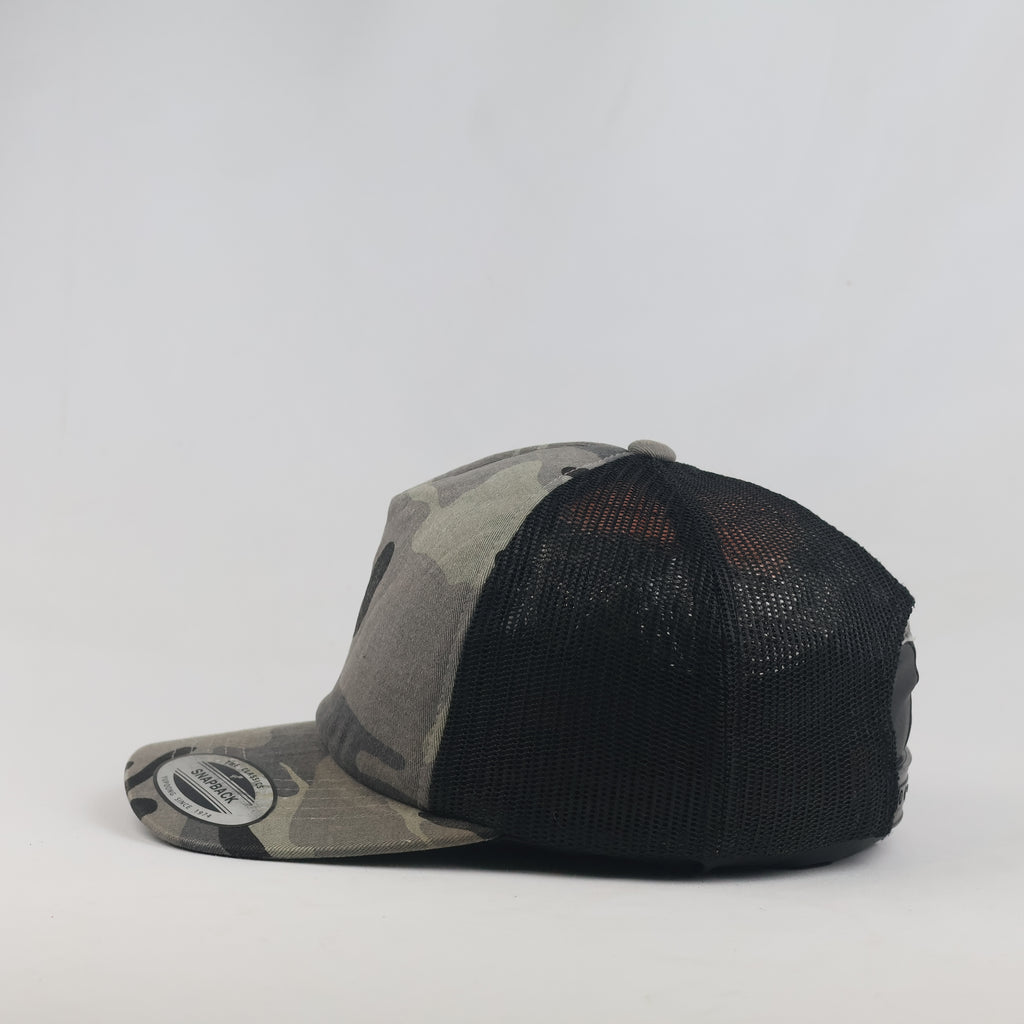 Thrifted Yupoong Grey Camouflage Black Mesh Trucker Hat