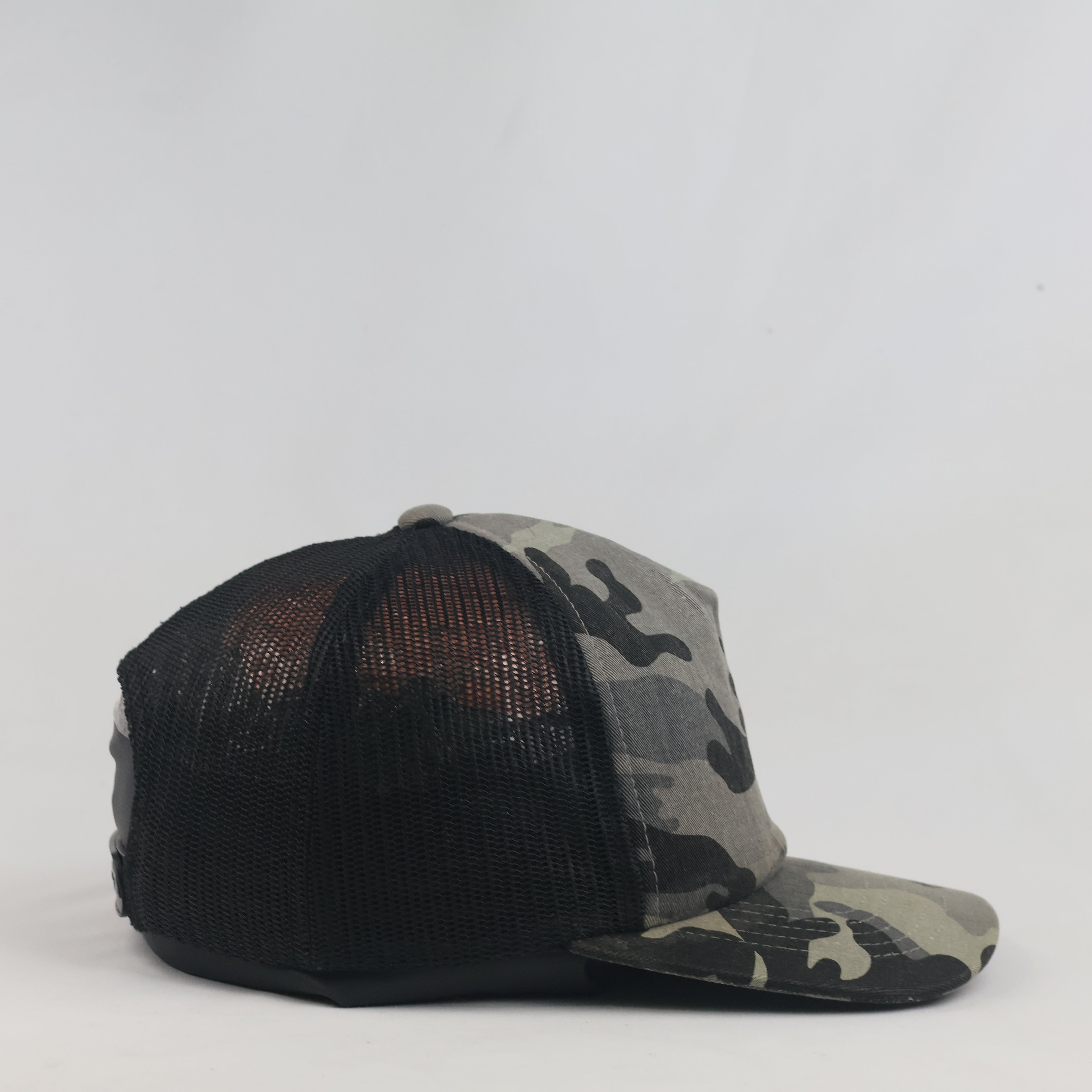 Thrifted Yupoong Grey Camouflage Black Mesh Trucker Hat