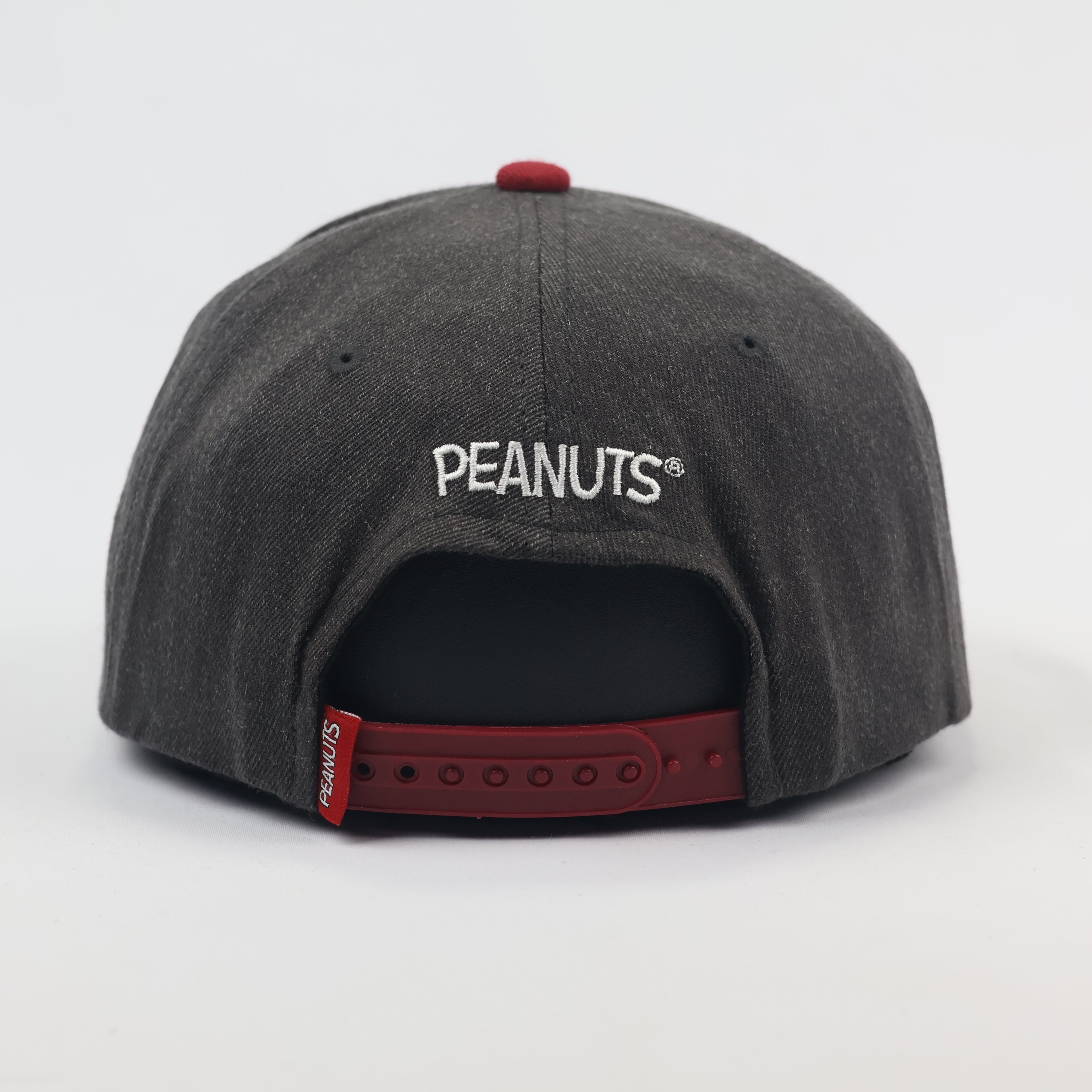 Vintage Peanuts Snoopy & Woodstock Snapback Thrifted Hat - Grey & Red Two-Tone