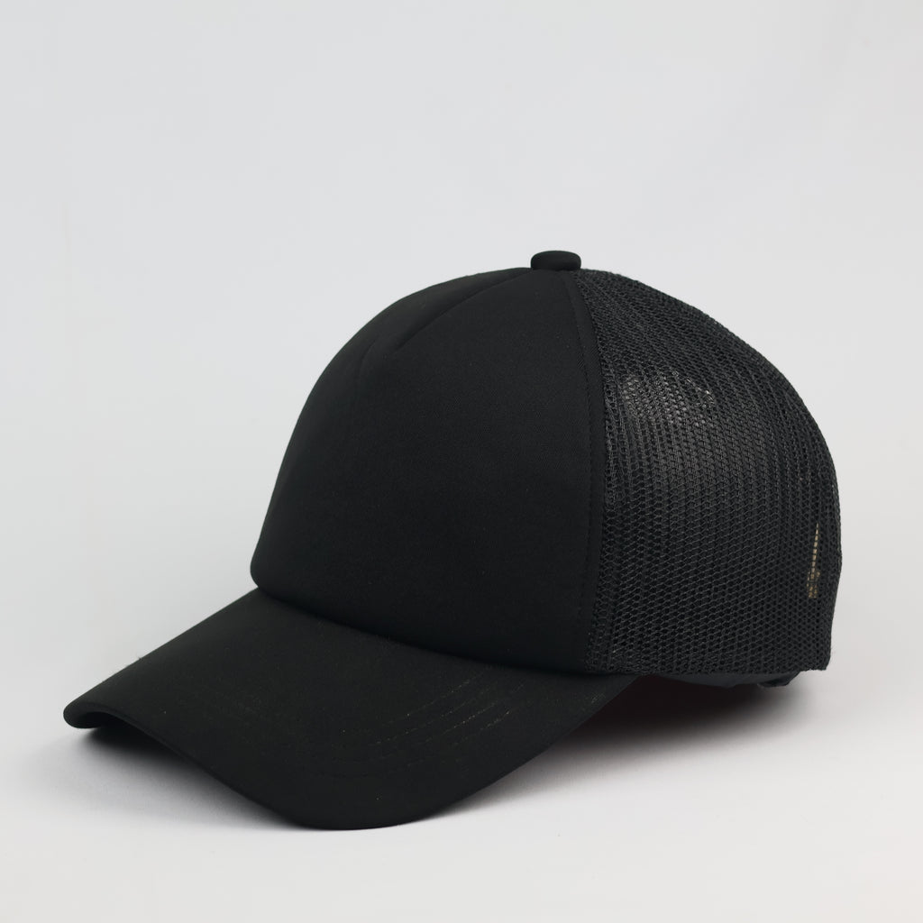 HOWN Minimalist Plain Black Trucker Hat - Korean Designed Snapback