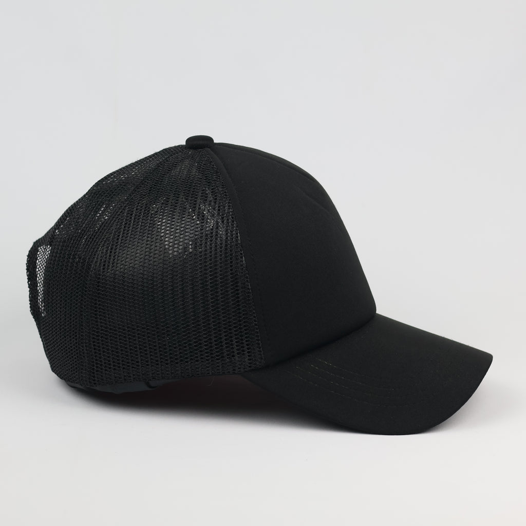HOWN Minimalist Plain Black Trucker Hat - Korean Designed Snapback
