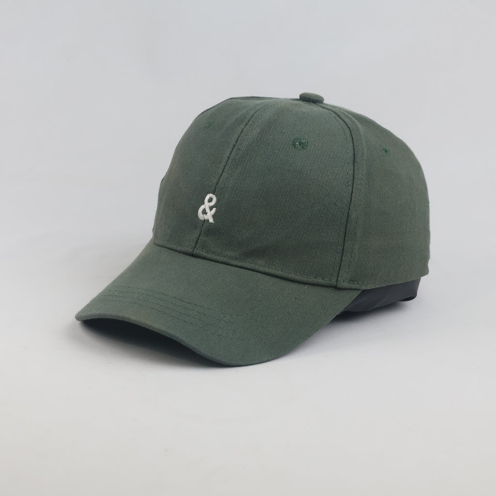 Thrifted Forest Olive Green "&" Symbol Minimalist Strapback Cap