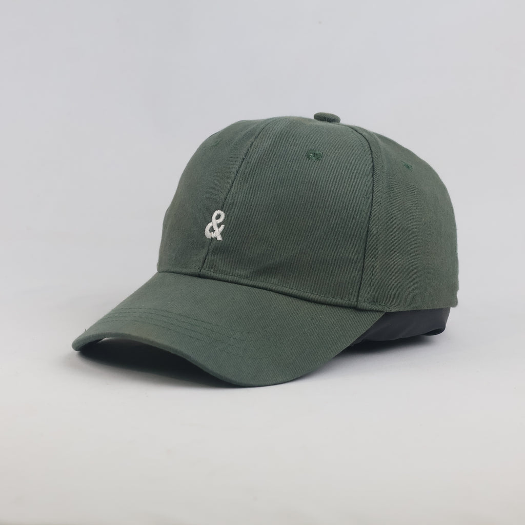 Thrifted Forest Olive Green "&" Symbol Minimalist Strapback Cap
