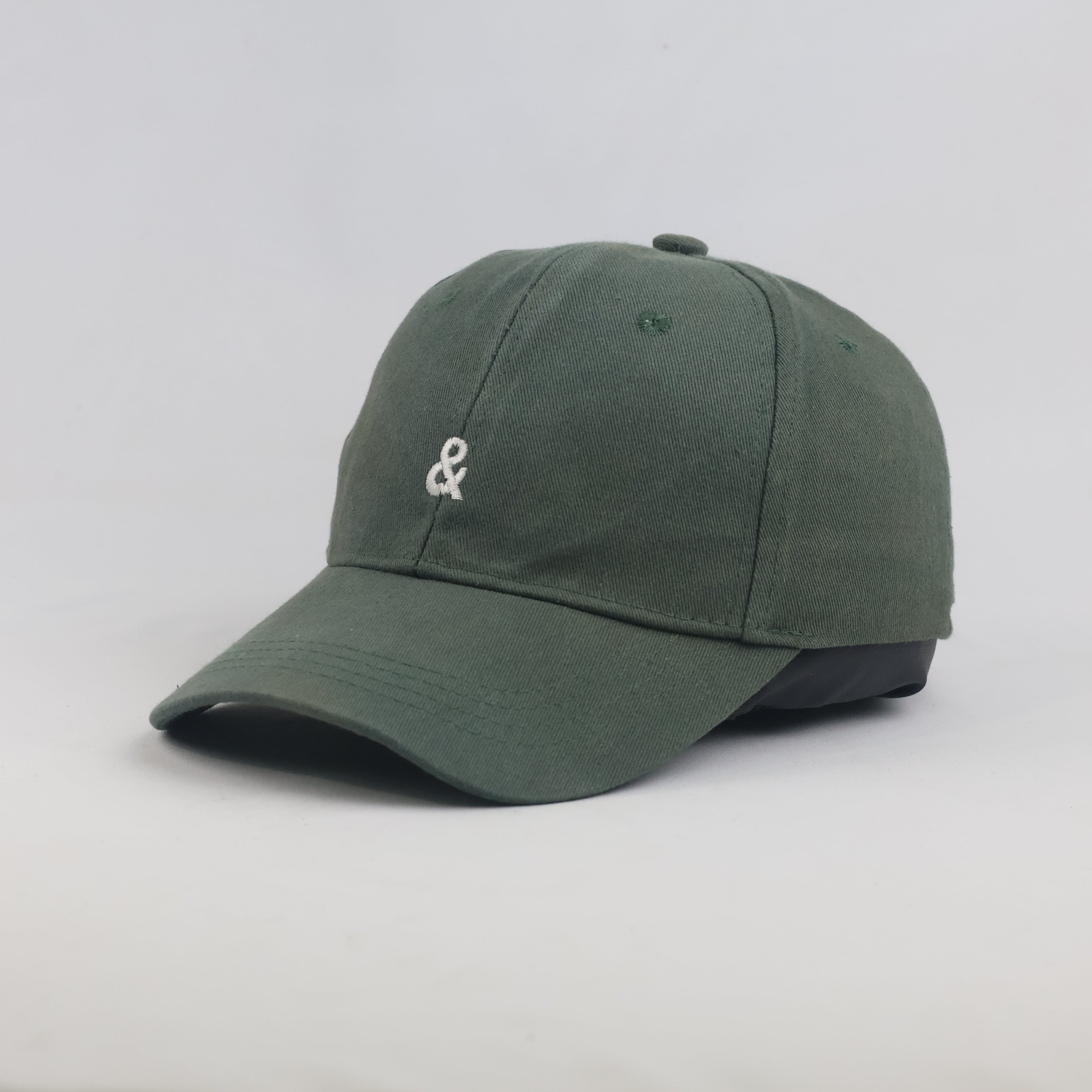 Thrifted Forest Olive Green "&" Symbol Minimalist Strapback Cap