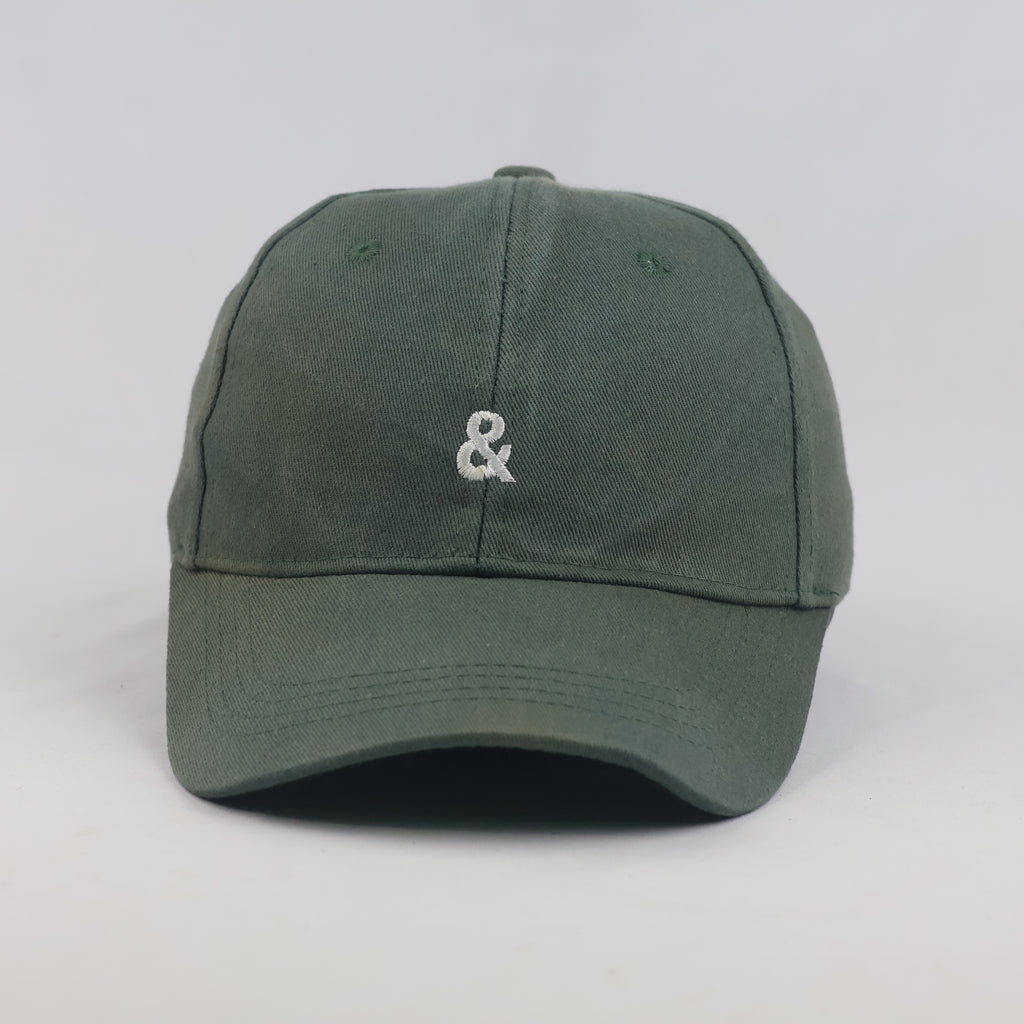 Thrifted Forest Olive Green "&" Symbol Minimalist Strapback Cap